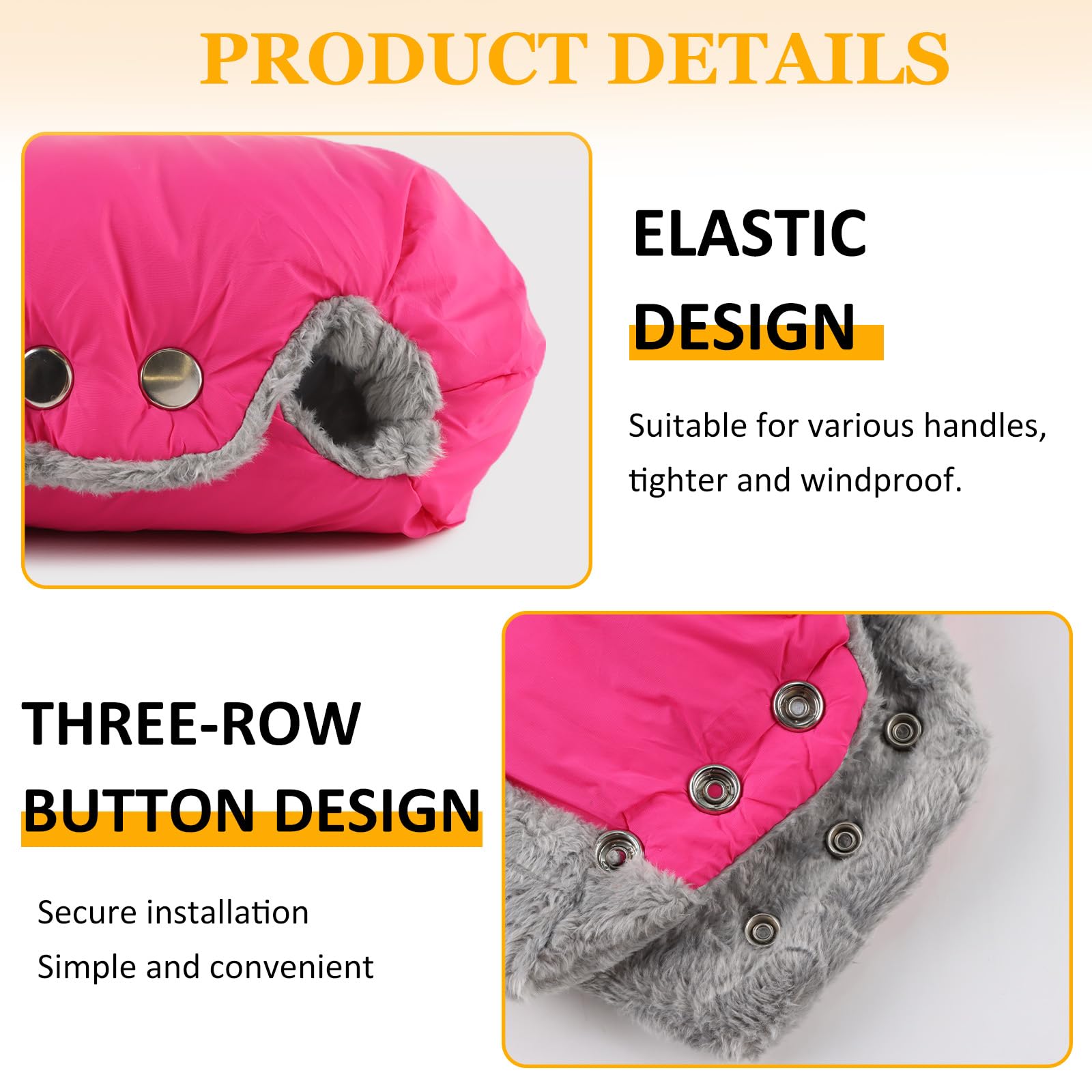 Stroller Hand Muff Windproof Anti-Freeze Pram Hand Warmer Warm Baby Stroller Gloves Pushchair Mittens (Rose Red) - Image 2
