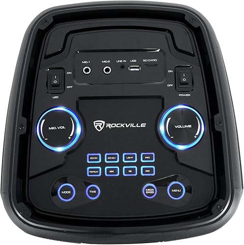 Miniatura 2 de Rockville Rock Party 8 - Altavoz Bluetooth dual de 8 pulgadas y 500 W, luces LED, 2 entradas de micrófono, Mega Bass, emparejamiento TWS, para