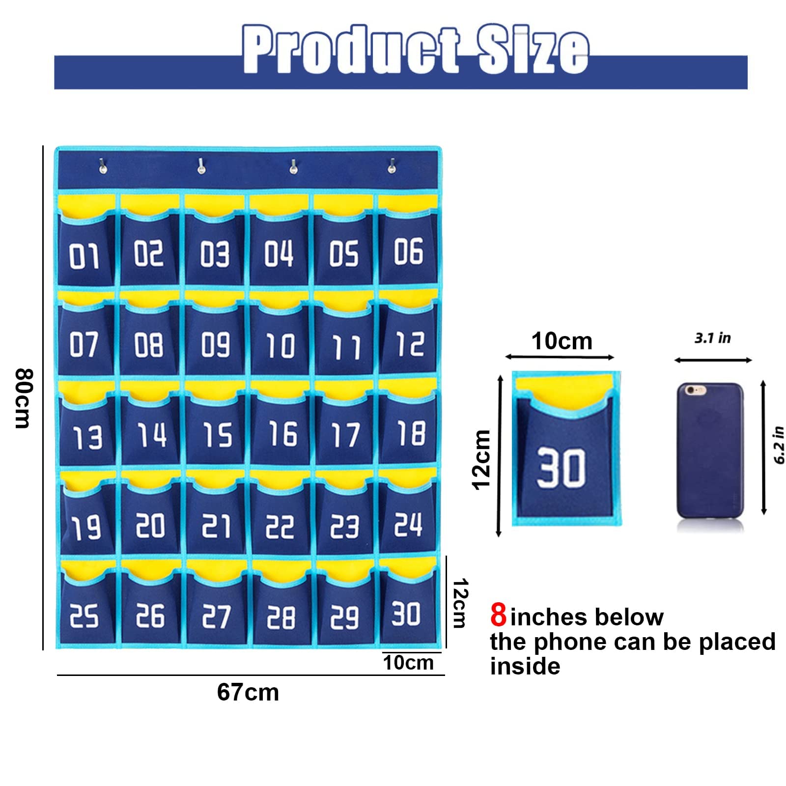 Marvellous Organizer da Parete con 30 Tasche Numerate, Borsa portaoggetti Portaoggetti da Parete,Organizer da appendere,per Classi, per Riporre Calcolatrici e Cellulari