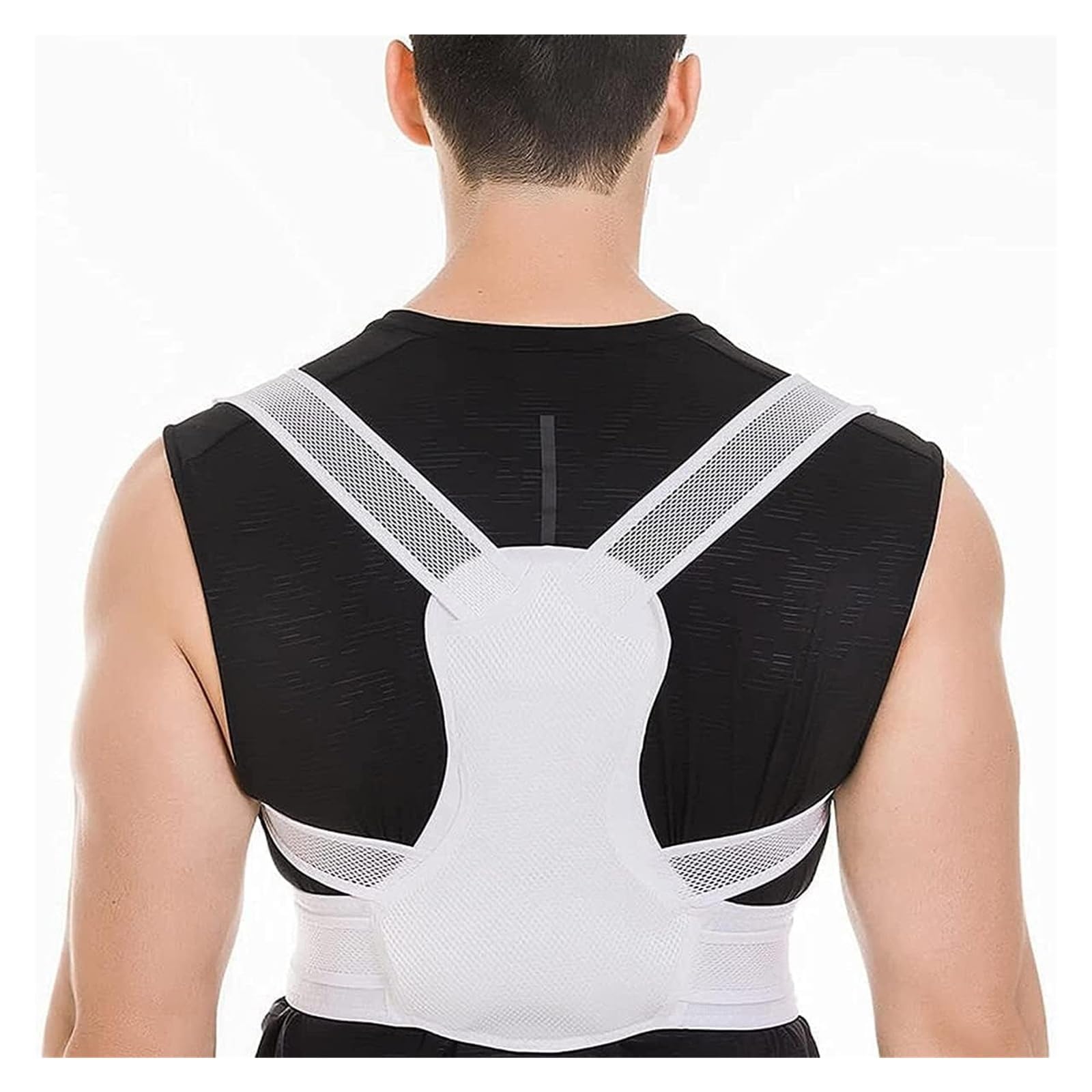 Correttore Postura, Correttore Posturale, Tutore regolabile traspirante for la parte inferiore e superiore della schiena for migliorare la postura e alleviare il dolore al collo(White,Large)