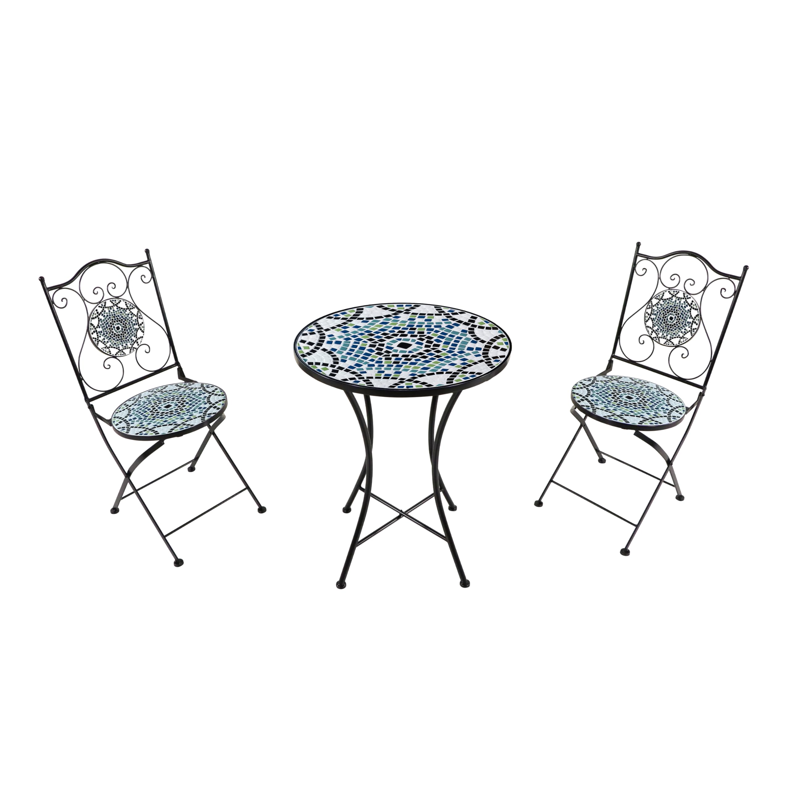 AXI Amélie Bistroset 3-teilig mit Mosaik Design Mehrfarbig | Bistrotisch mit 2 Stühlen | Bistro Gartenmöbel Set für Garten/Balkon/Terrasse | Balkonset/Sitzgruppe Sizilianischer Stil
