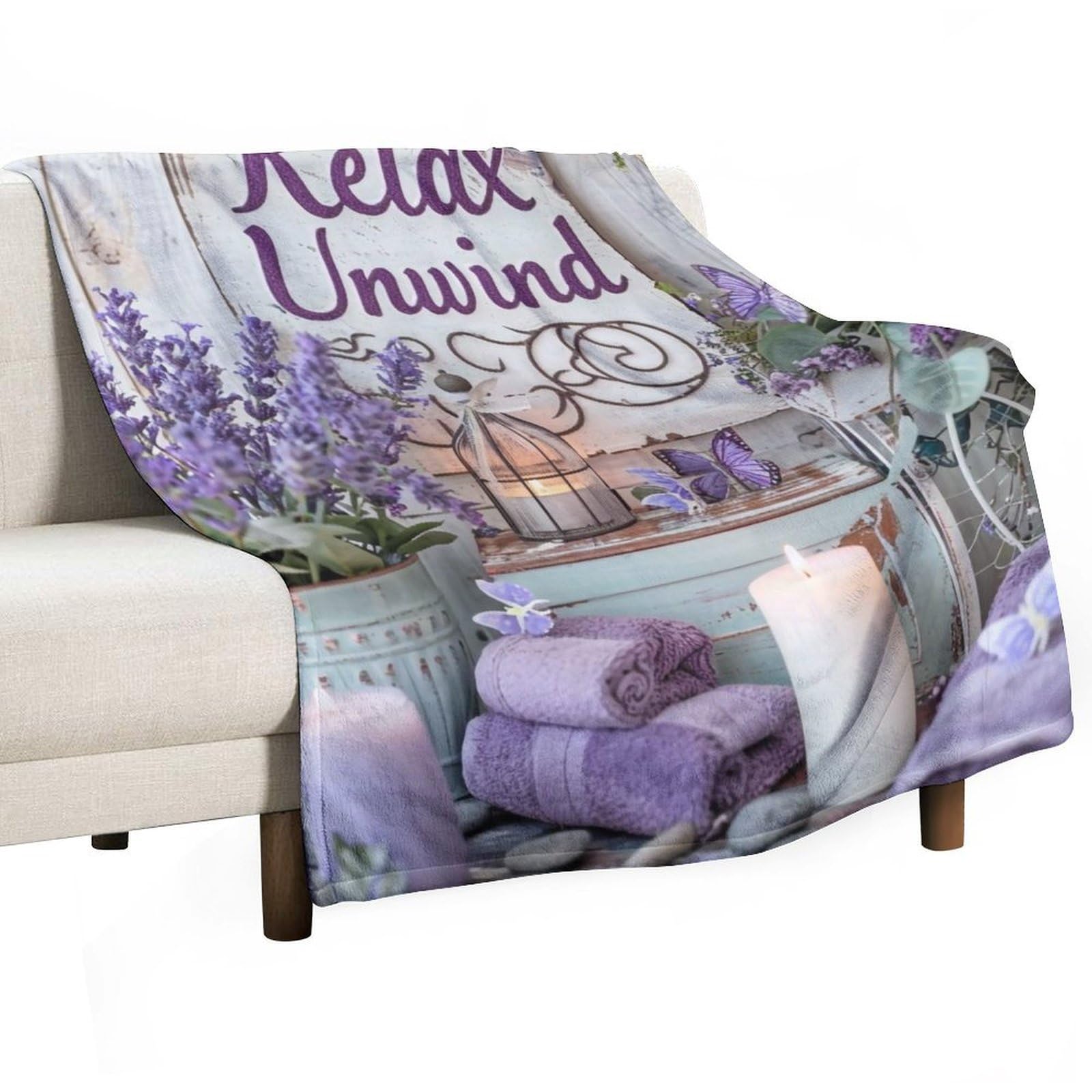 YHGSREUOH Relax Unwind Lavender Spa 04 Flannel Blankets Fleece Soft Throw Lightweight Plush Gifts for Couch, Bed, Cozy Sofa Plush, Chair, Lovers 130x150cm(50x60in)