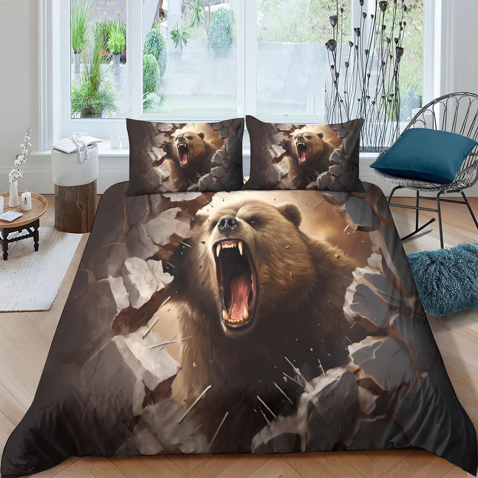 Ctjqhvkz Style-3 3D Printed Wild Bear Fitted Sheet Microfiber Soft Animal Forest Bed Cover For Bedroom Guest Room Decor Protection Single（135X200cm）