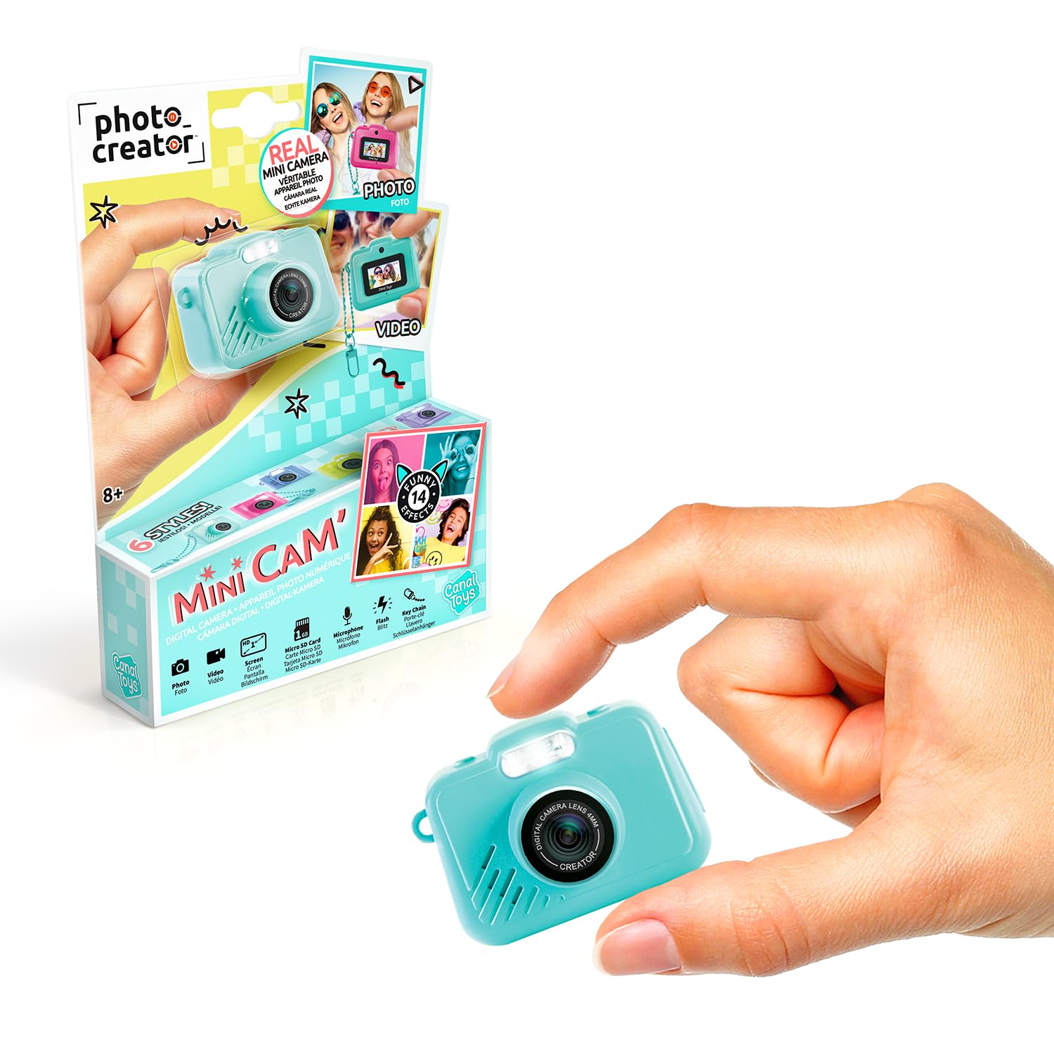 Canal Toys – Photo Creator – Fotocamera e video digitale Mini Cam' – Originale – con portachiavi e scheda SD da 1 GB inclusa – CLK 058, turchese