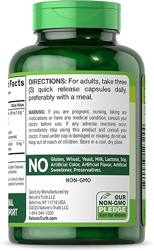Miniatura 6 de Nature's Truth Curcumina de cúrcuma con extracto de pimienta negra  1500 mg  200 cápsulas  Suplemento sin OMG y sin gluten