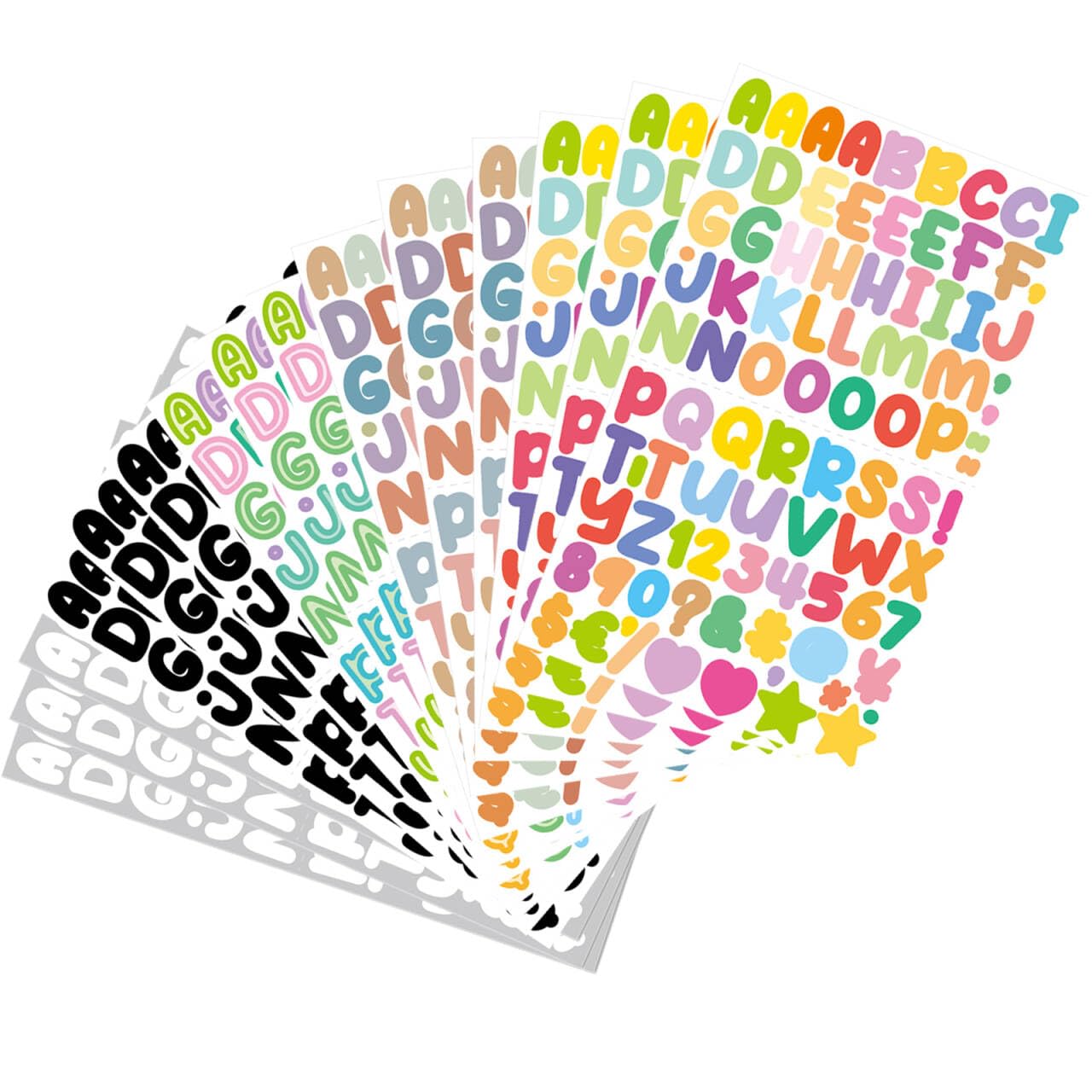 15 Sheets Letter Stickers Alphabet Number Vinyl Stars Letters Sticker Self Adhesive Waterproof Sticky Colorful Personalized for Scrapbooking Water Bottles Cup