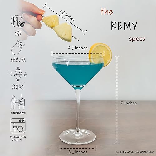 Miniatura 10 de PURE MORA The Lyra Coupe Glass Set of 4, 7oz Handblown Premium Crystal Classic Cocktail Glasses for Martini, Champagne, Mixology, Home Bar, Fancy