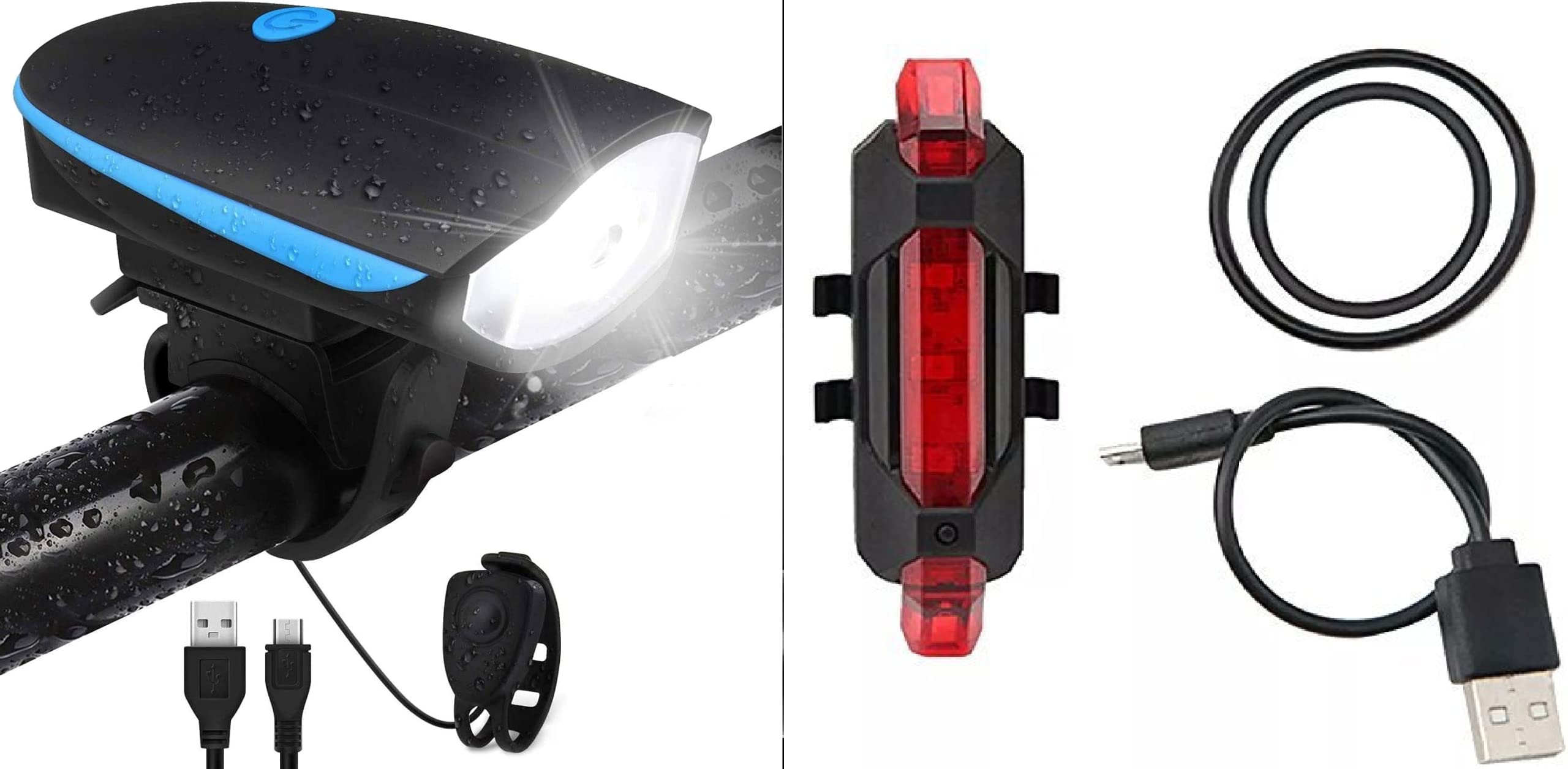 ShreNik USB Rechargeable Waterproof Front Rear Cycle LED Set with 250 Lumens + Horn 180DB Speaker 2in1 Combination Front LED & 4 Different Flashing Modes Tail Light (B09BZYJL3J) Amazon Price History, Amazon Price Tracker