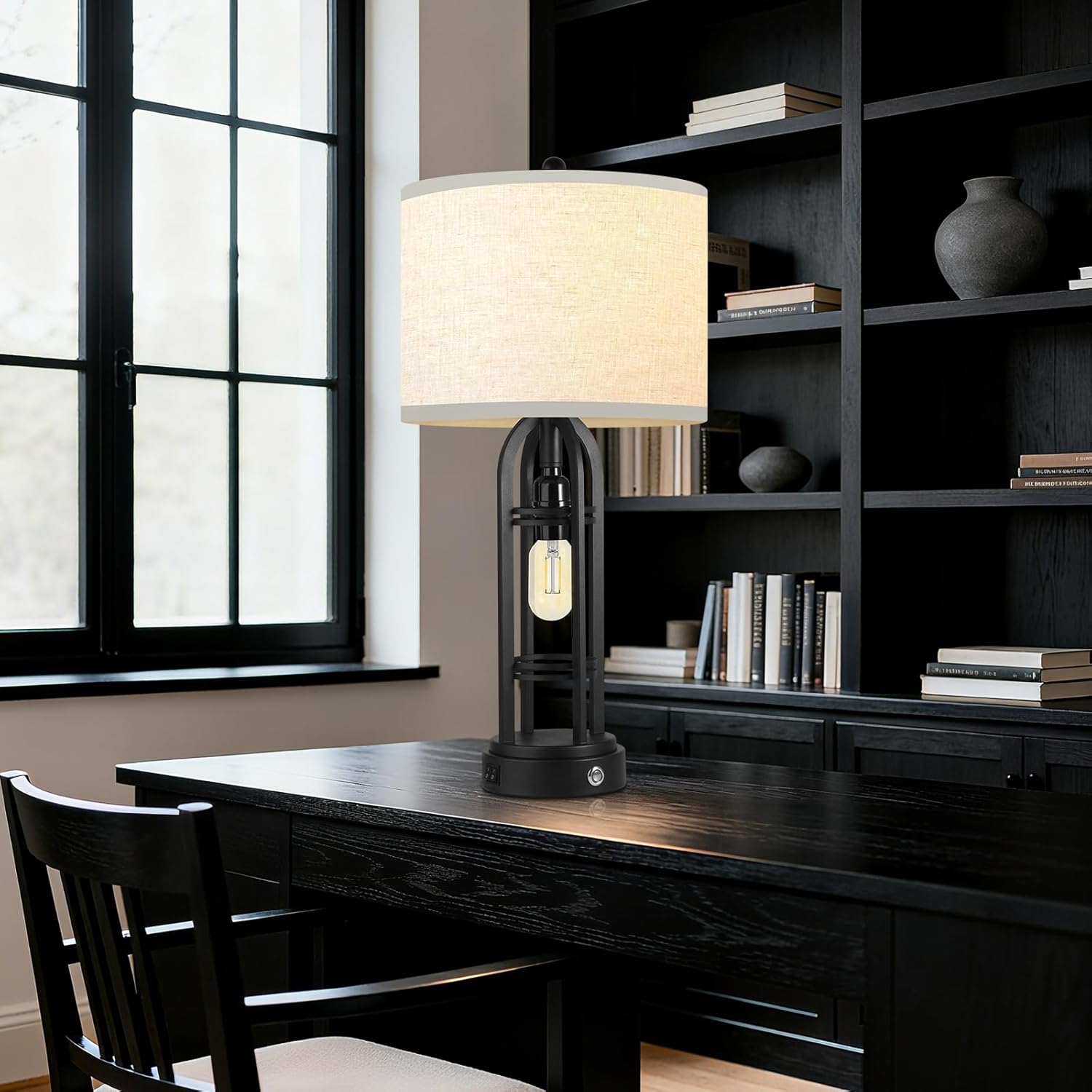 Black Table Lamps Set of 2, Table Lamp with USB Port, 3 Color Temperatures, Stepless Dimming, Bedside Lamps, Bedroom Lamps, Farmhouse Lamps for Living Room(Bulbs Included)