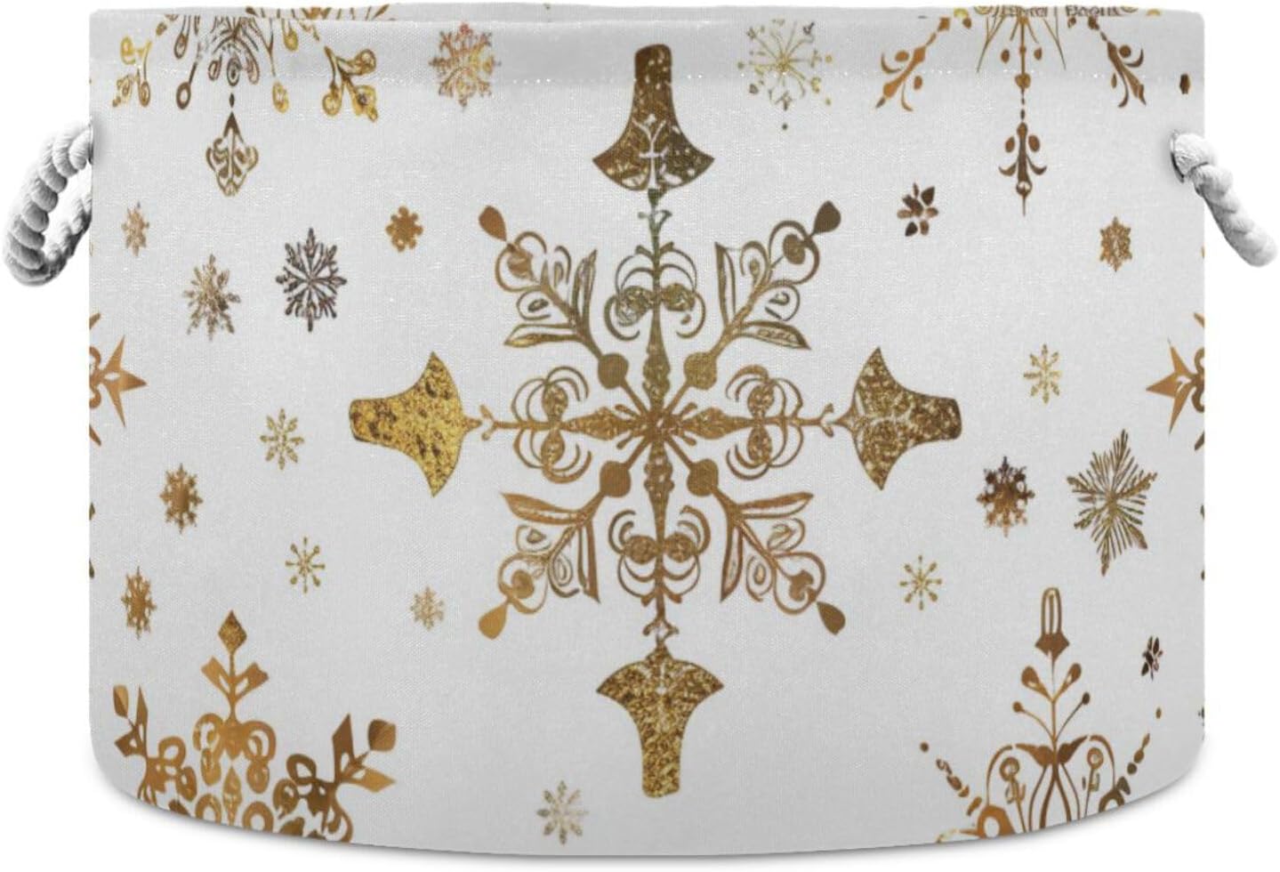 senya Christmas Basket Storage, Gold White Snowflakes Pattern Storage Bin Box Laundry Hamper Organizer Bag with Handles for Clothes
