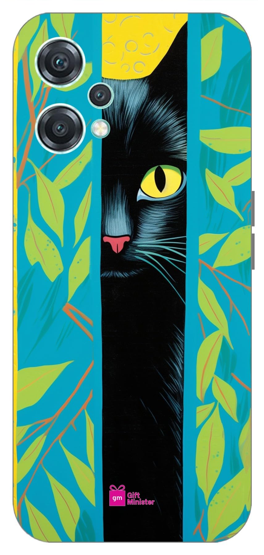 Gift Minister Soft Designer Mobile Case for One Plus Nord Ce2 Lite 5G Back Cover Cyan - Black Cat Peeking Yellow Turquoise Curtain Graphic Illustrations Uncommon Perspectives Quadratura 1Pcs 17018