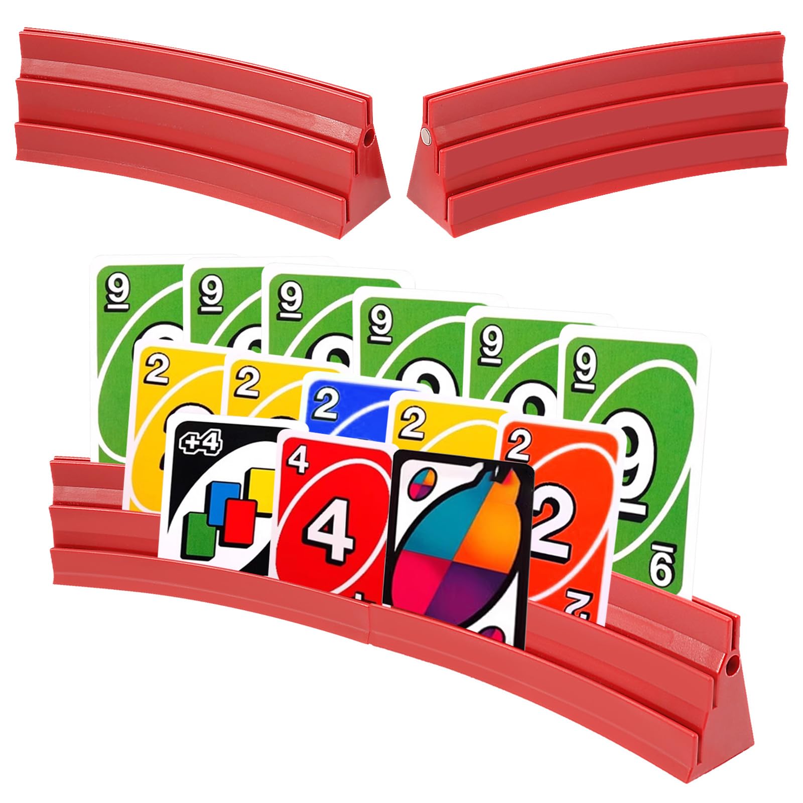 4 supporti per carte da gioco, 3 rampe per carte da gioco, impilabili, con montaggio magnetico, per anziani e bambini, artrite