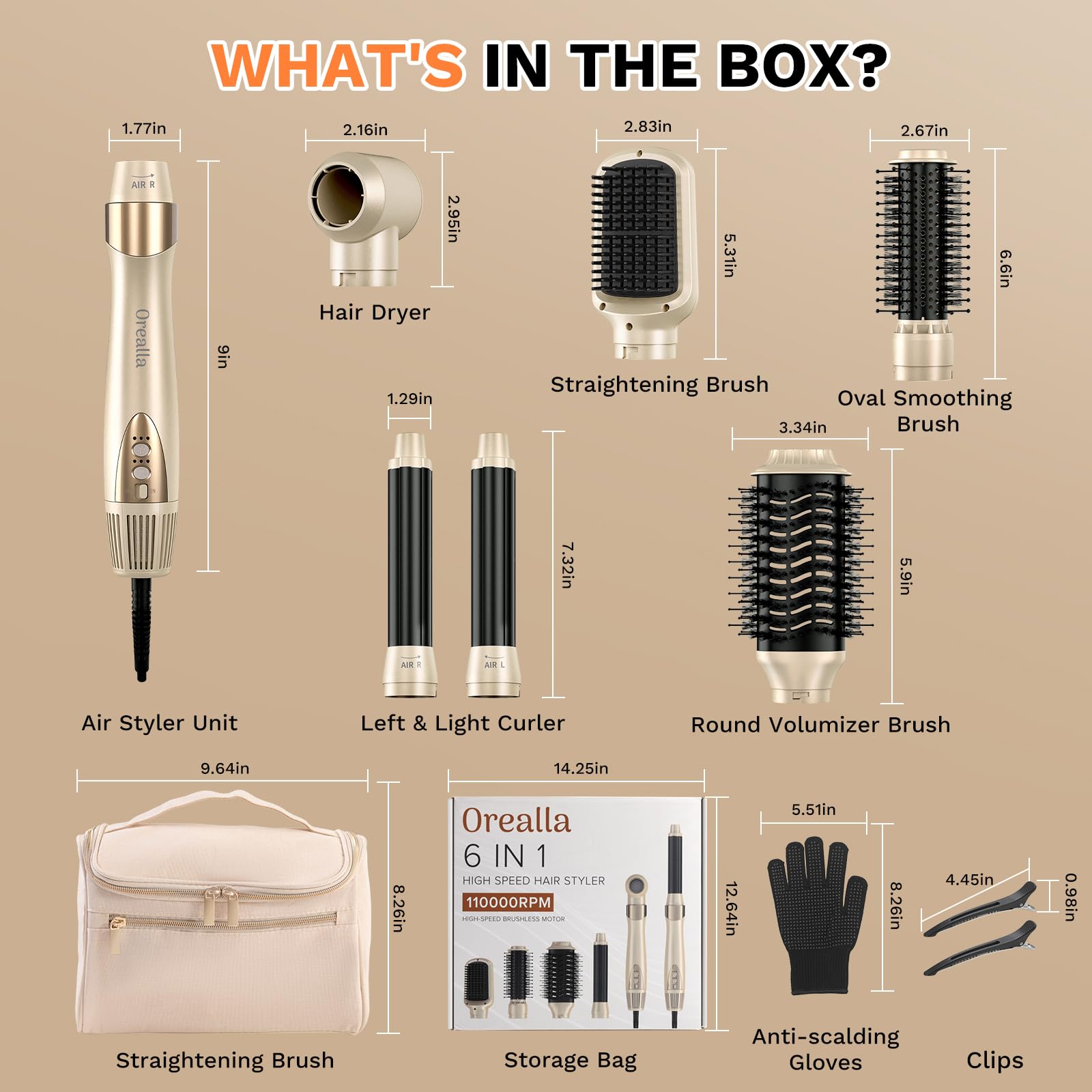 6 in 1 Airstyler, 110000 U/Min Multifunktionaler Hairstyler Lockenstab Automatisch, Keine Hitzeschäden Warmluftbürste Haarstyling Geräte für Glätten, Trocknen, Locken, Volumisieren, mit Reisetasche