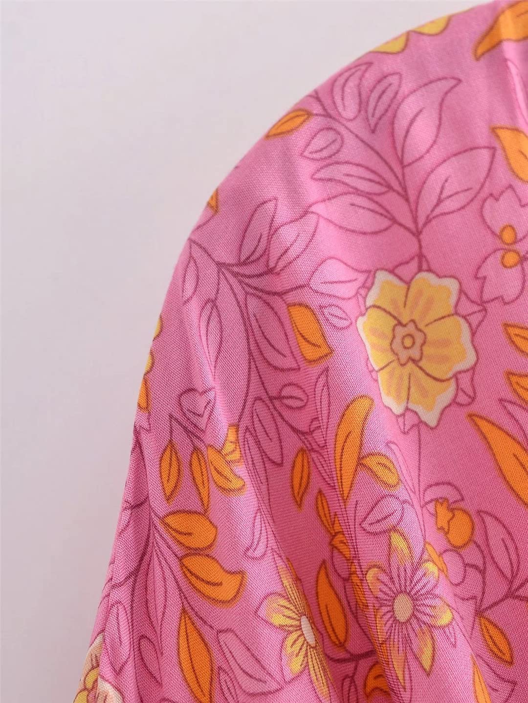 Bikini corto de algodón de rayón floral para mujer, estilo retro, bohemio, para playa, Como se muestra en la imagen, L