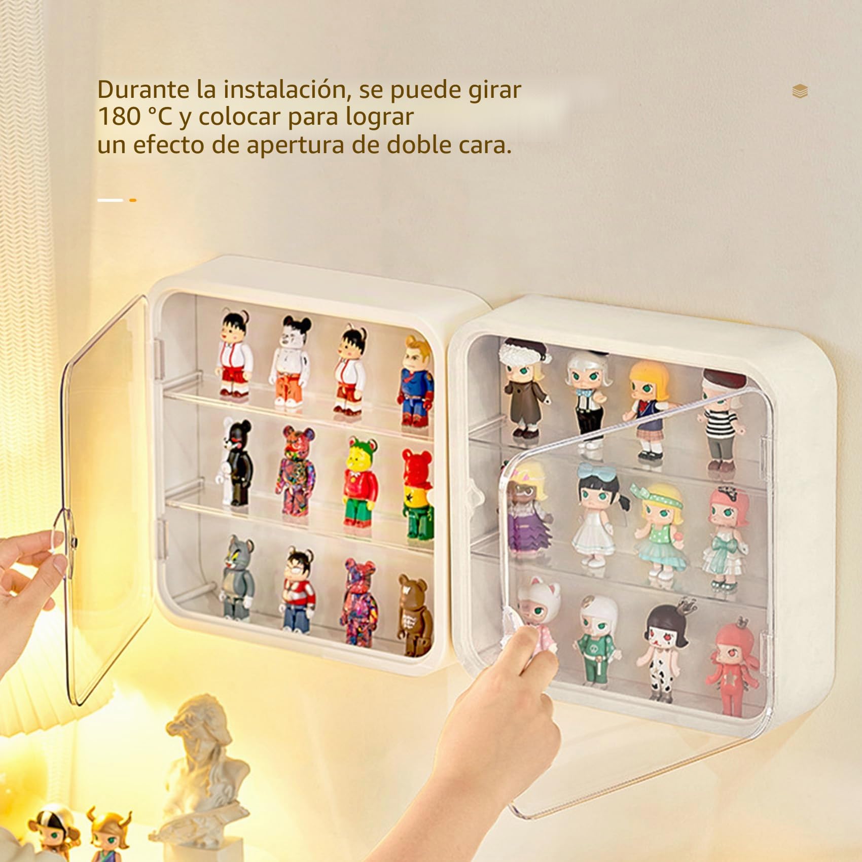 Aleawol Vitrina transparente 3 niveles montada en la pared con puerta magnética, estante de exhibición caja ciega a prueba de polvo y humedad para coleccionables Pop Mart