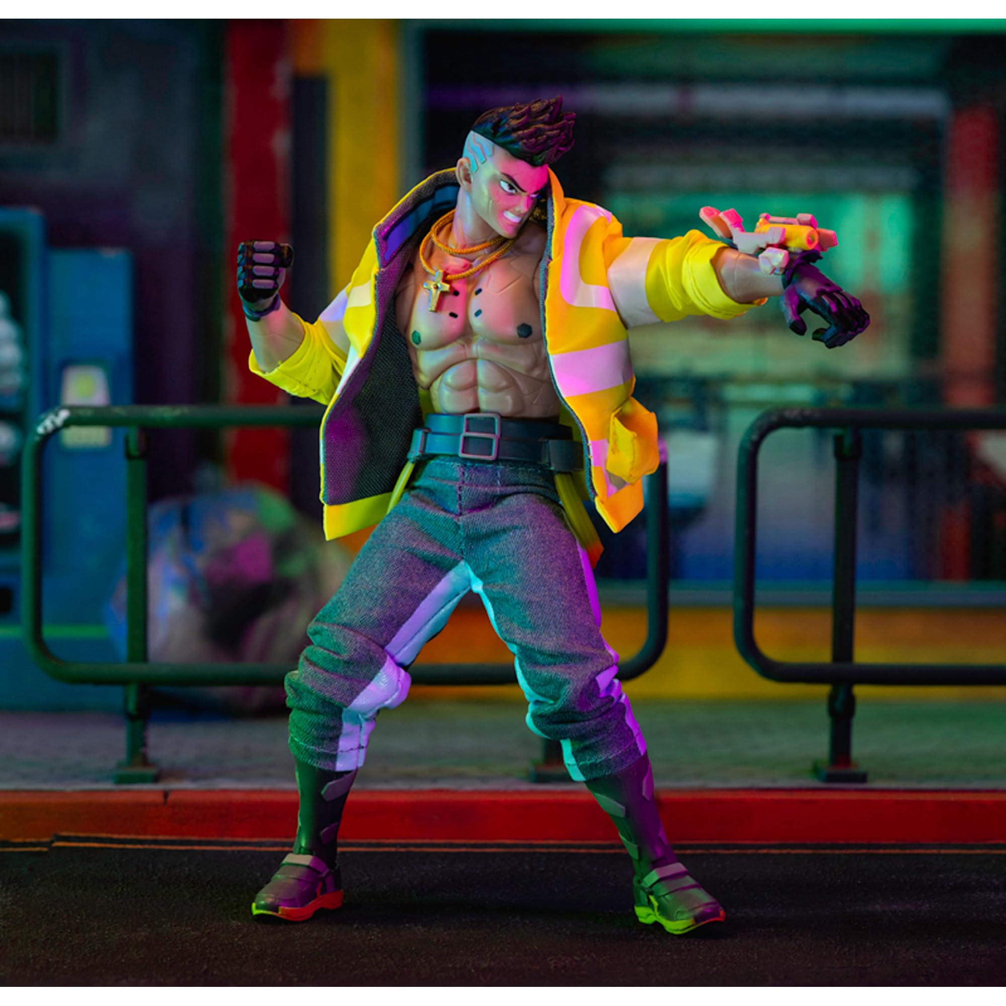 Jada Cyberpunk Edgerunners Figur David 15 cm, beweglich, austauschbares Zubehör, 20 Gelenkpunkte, Fensterbox, offizielles Lizenzprodukt, 14 Jahre (9335004314R00)