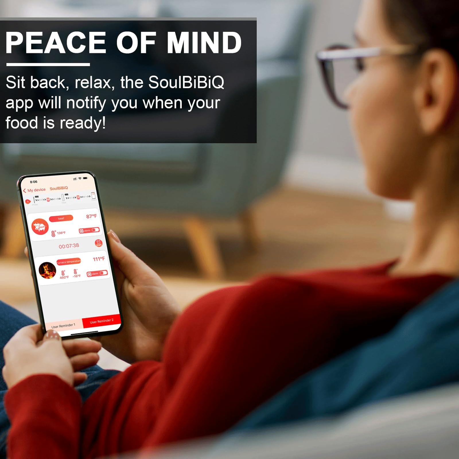 KRILLIQ Termómetro para Carne controlado por aplicación Bluetooth, termómetro para Barbacoa, termómetro LCD de Lectura instantánea Recargable para Parrilla y Cocina