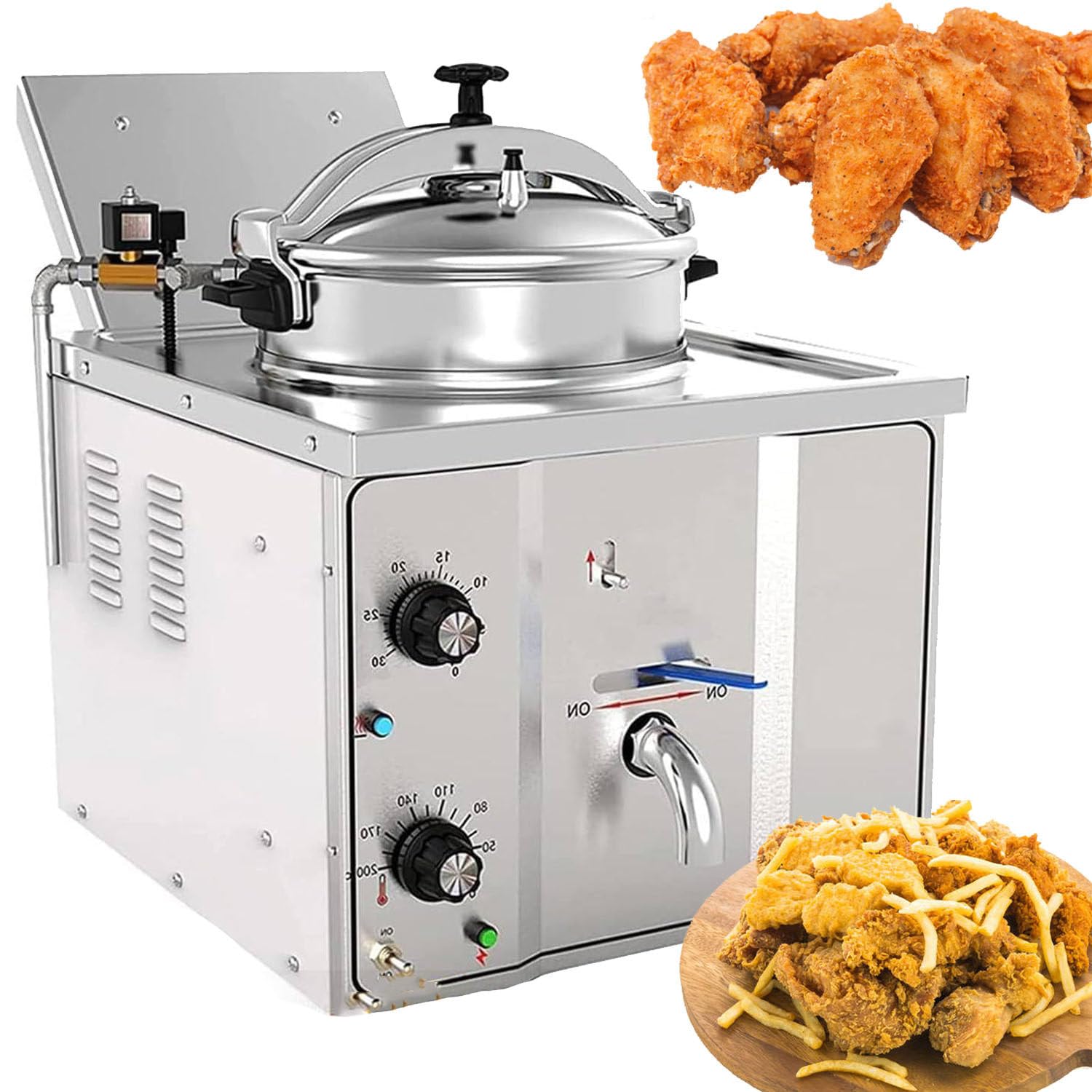 16L Electric Countertop Pressure Fryer 304 Stainless Commercial Electric Countertop Pressure Air Fryer Temperature Control 50-200 C for