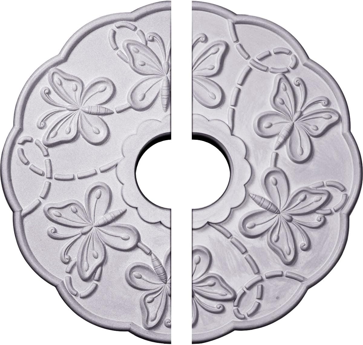 Ekena Millwork CM17TS2 17 7/8"OD x 3 7/8"ID x 1"P Terrones Butterfly Ceiling Medallion, Fits Canopies up to 3-7/8", 2 Piece