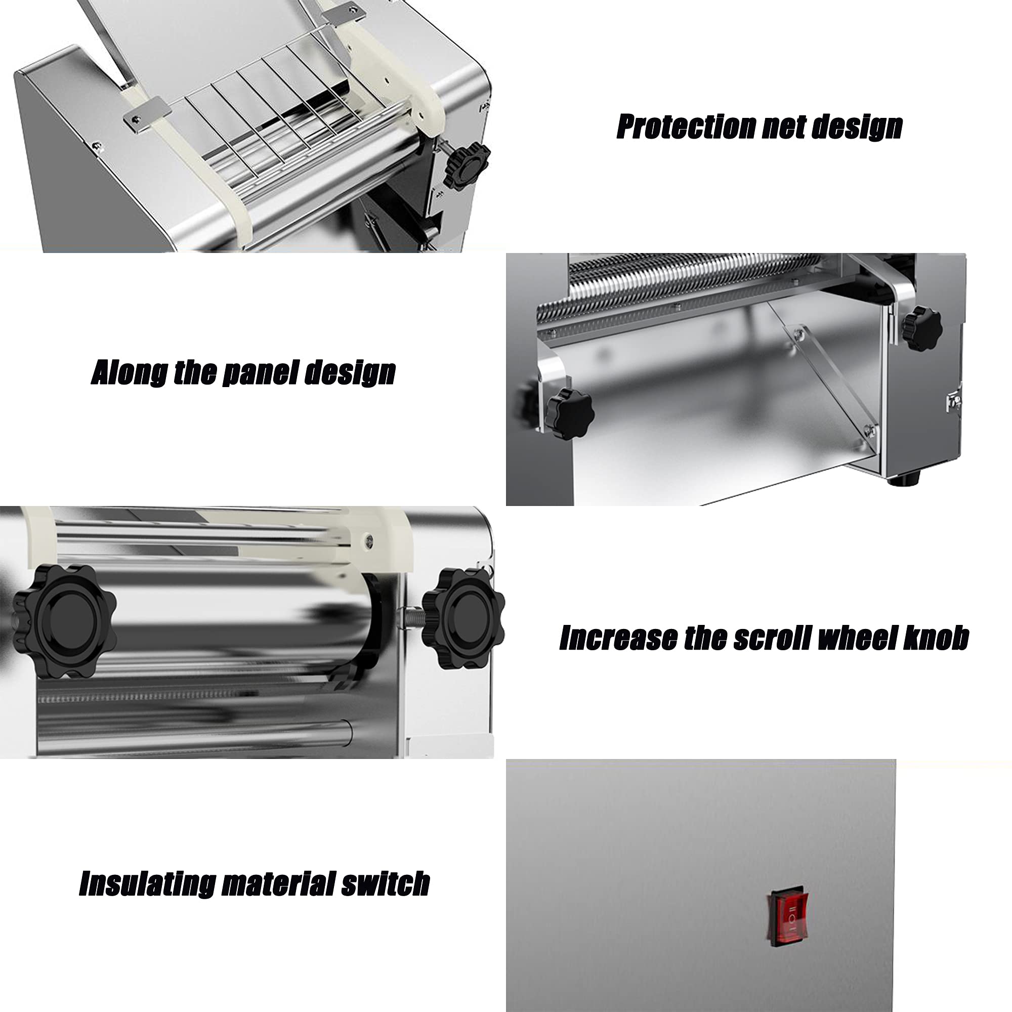 Komercyjna maszyna do makaronu o mocy 2200 W, nóż okrągły/szeroki nóż/nóż Linguine maszyna do krajania makaronu, maszyna do świeżego makaronu, srebrny szeroki nóż-6mm