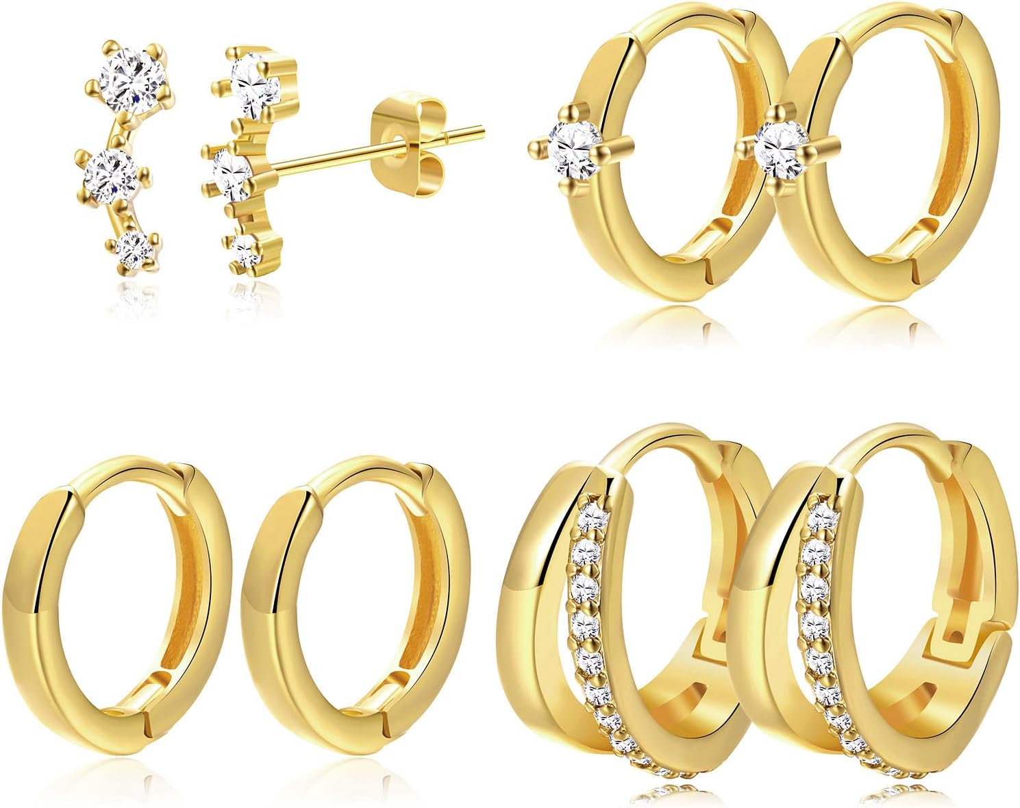 FAXHIONSmall Gold Hoop Earrings for Women Dainty Gold Earrings| 14K Gold Plated Hypoallergenic Stud earrings Set| Stacks Earrings for Multiple Piercing for Women(lb7)