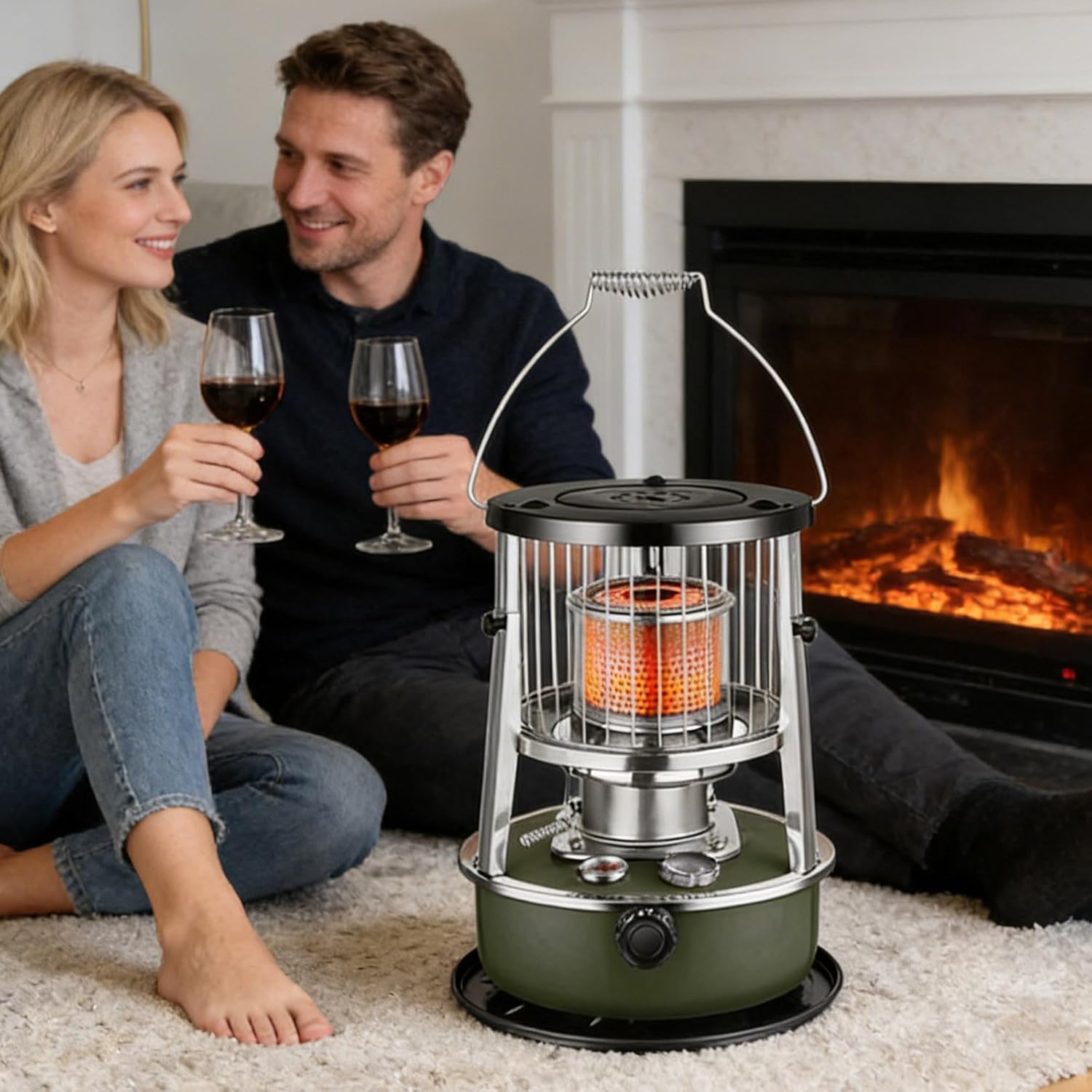 Portable Kerosene Heater, 5.2L Tank 20-25 Hours Heating with Adjustable Height Safety Net, for Camping Garage Home Emergency Indoor Outdoor Use (Green)