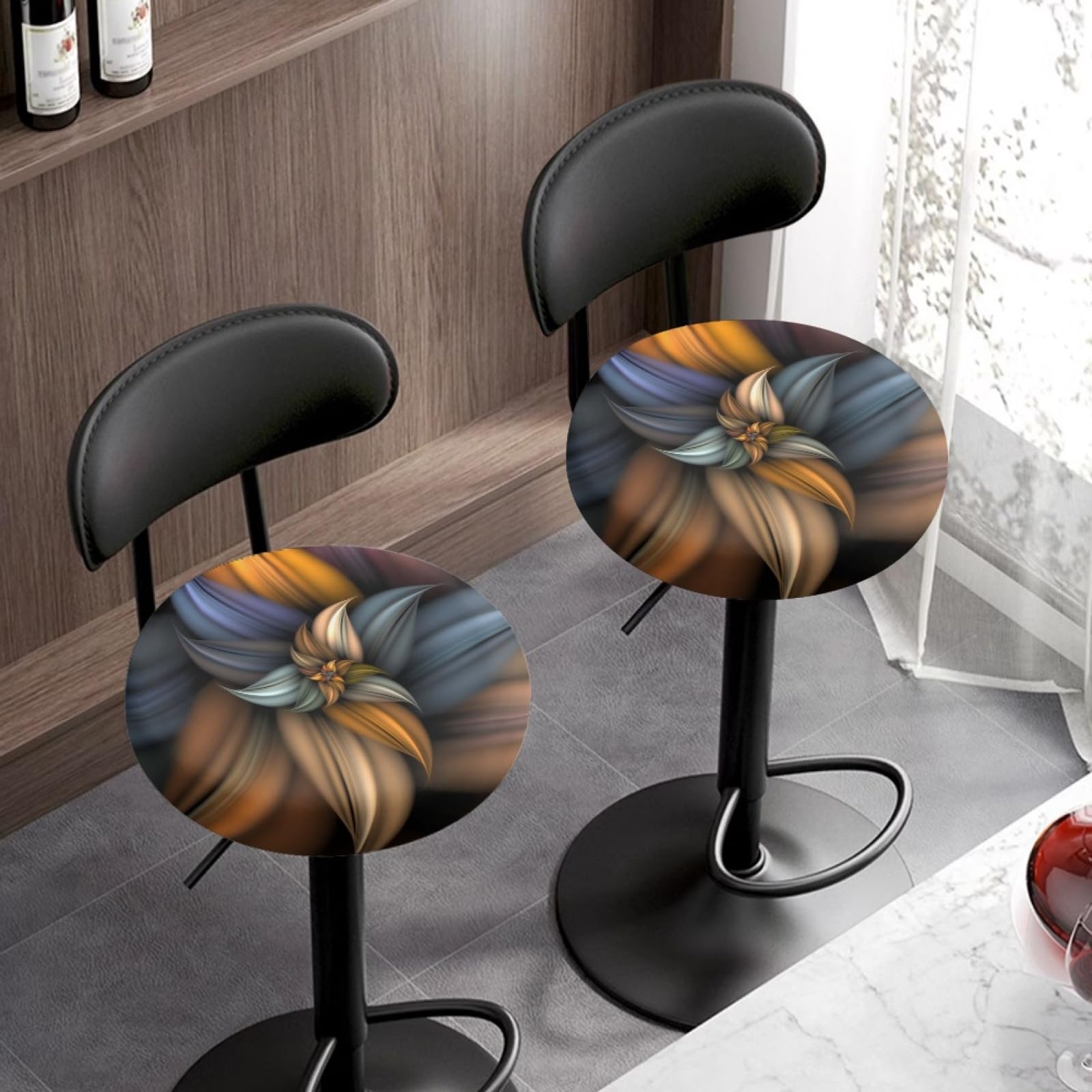 Wanyint 3D Retro Floral Print Seat Cushion for Round Bar Stool-2 Pack Fashion Non-Slip Bar Stool Cushion Padded-Vanity Seat Stoop Slipcovers - Image 3