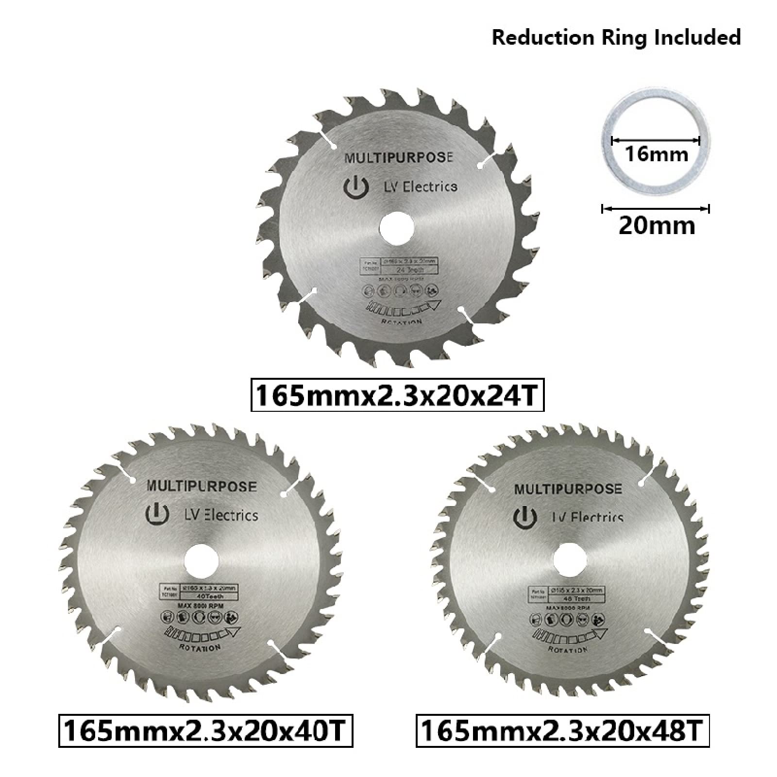 3 pièces/ensemble lame de scie circulaire 165mm TCT lame de scie 24T 40T 48T carbure pointe bois disque de coupe lame de scie pour bois