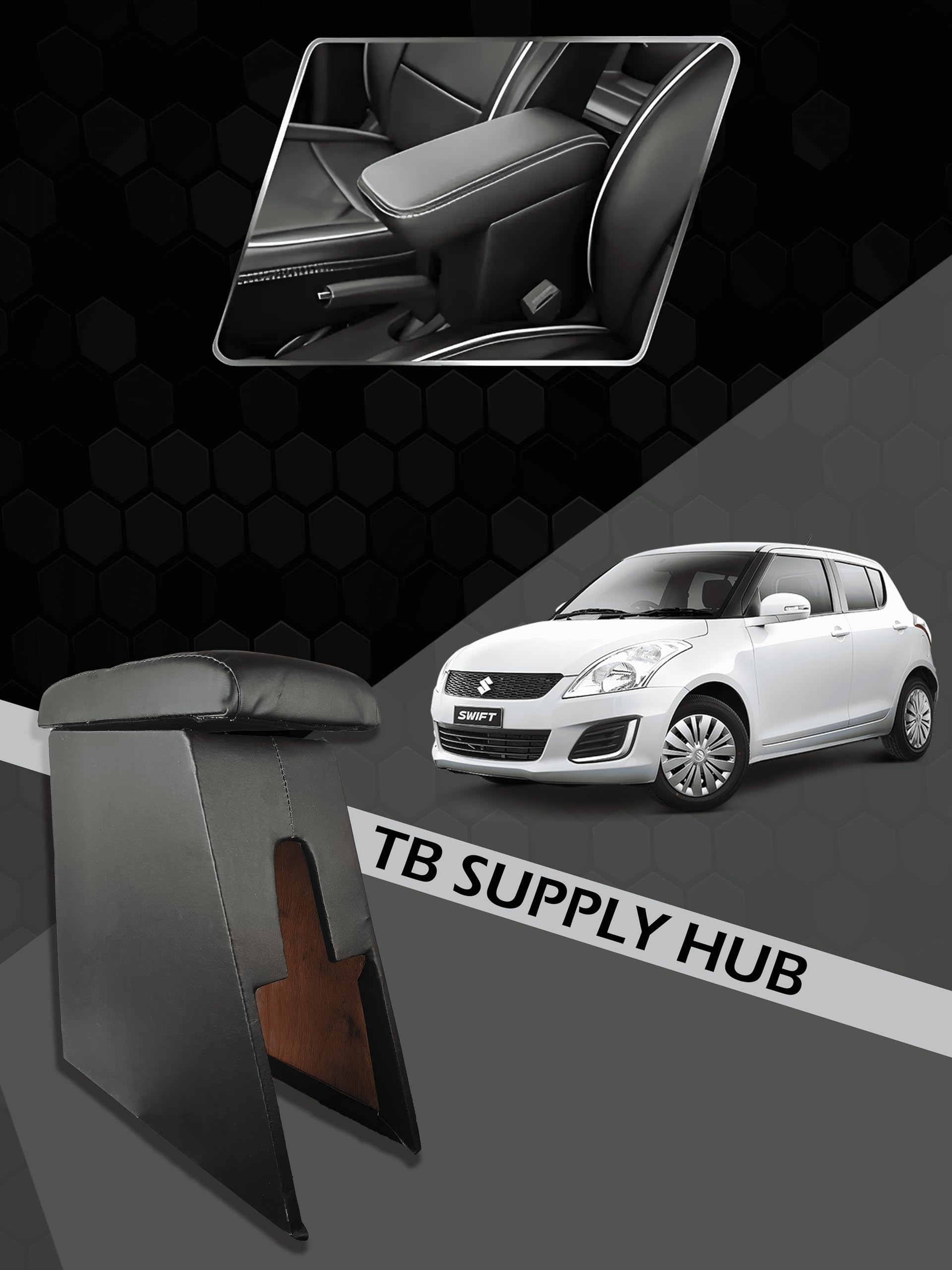 ARM REST FOR CAR MARUTI SUZUKI SWIFT 2018 (BLACK) - TB SUPPLY HUB BEST AND HEAVY QUALITY WOODEN ARM REST DURABLE, COMFORTABLE, AND EASY-TO-INSTALL CENTER CONSOLE ARMREST WITH STORAGE