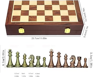 Wooden and Kids Folding Board with Storage Slots Handmade Chess Pieces Portable Travel Sets International Gift Packed Box (Size : 11.6911.69In)