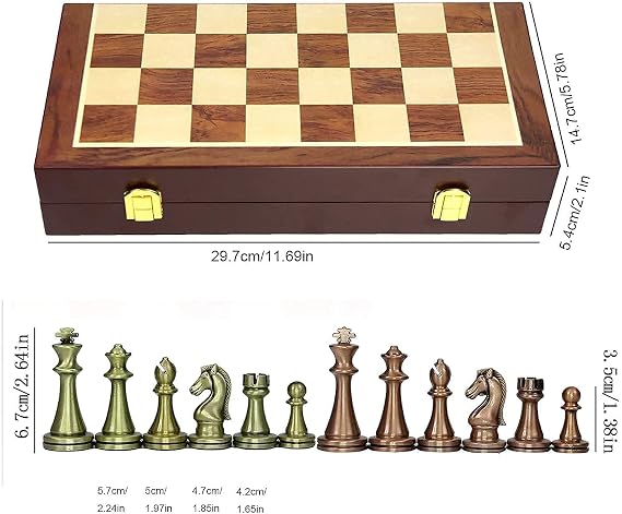 Wooden and Kids Folding Board with Storage Slots Handmade Chess Pieces Portable Travel Sets International Gift Packed Box (Size : 11.6911.69In)