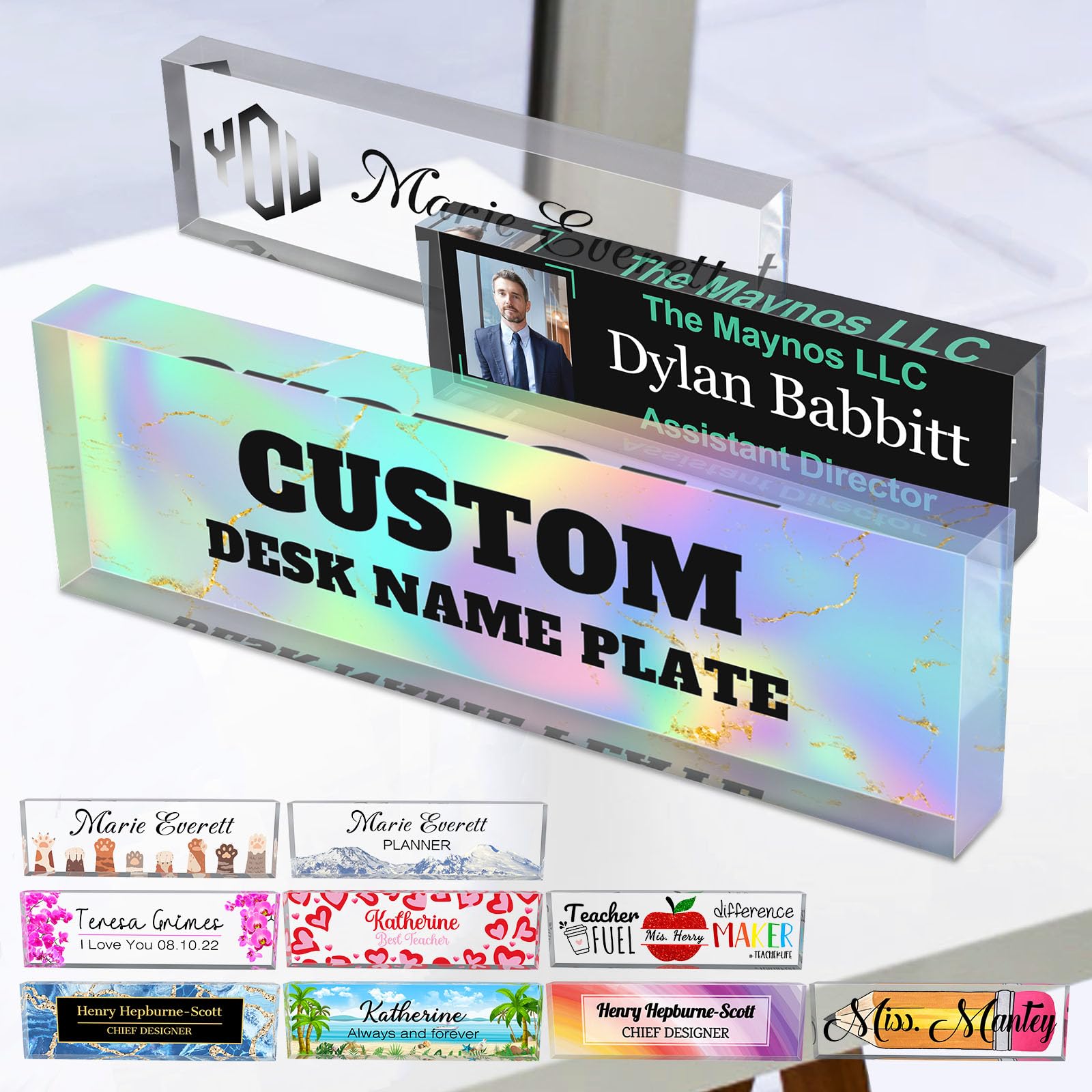 Custom Name Plate for Desk Personalized Acrylic Nameplate Customized Desk Decor for Women Men Office Gift for Boss Teacher Coworker Employee (8"x2.5")