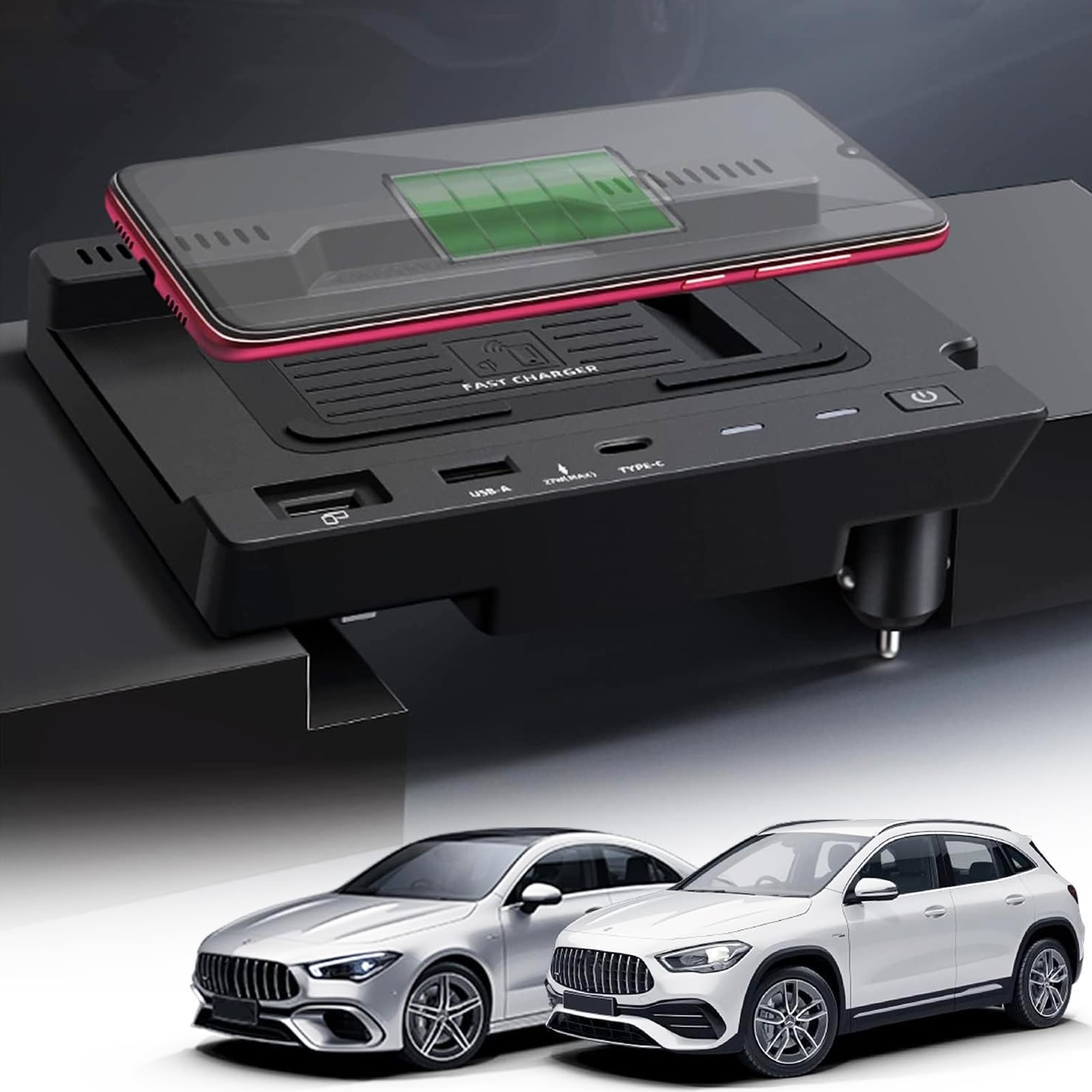 Bezprzewodowa ładowarka Samochodowa Telefonu do Mercedes-Benz A-Class B-Class GLA GLB CLA AMG 2019-2023, Konsola środkowa Akcesoria Podkładka ładująca, Szybka ładowarka do i-Phone Sam-sung