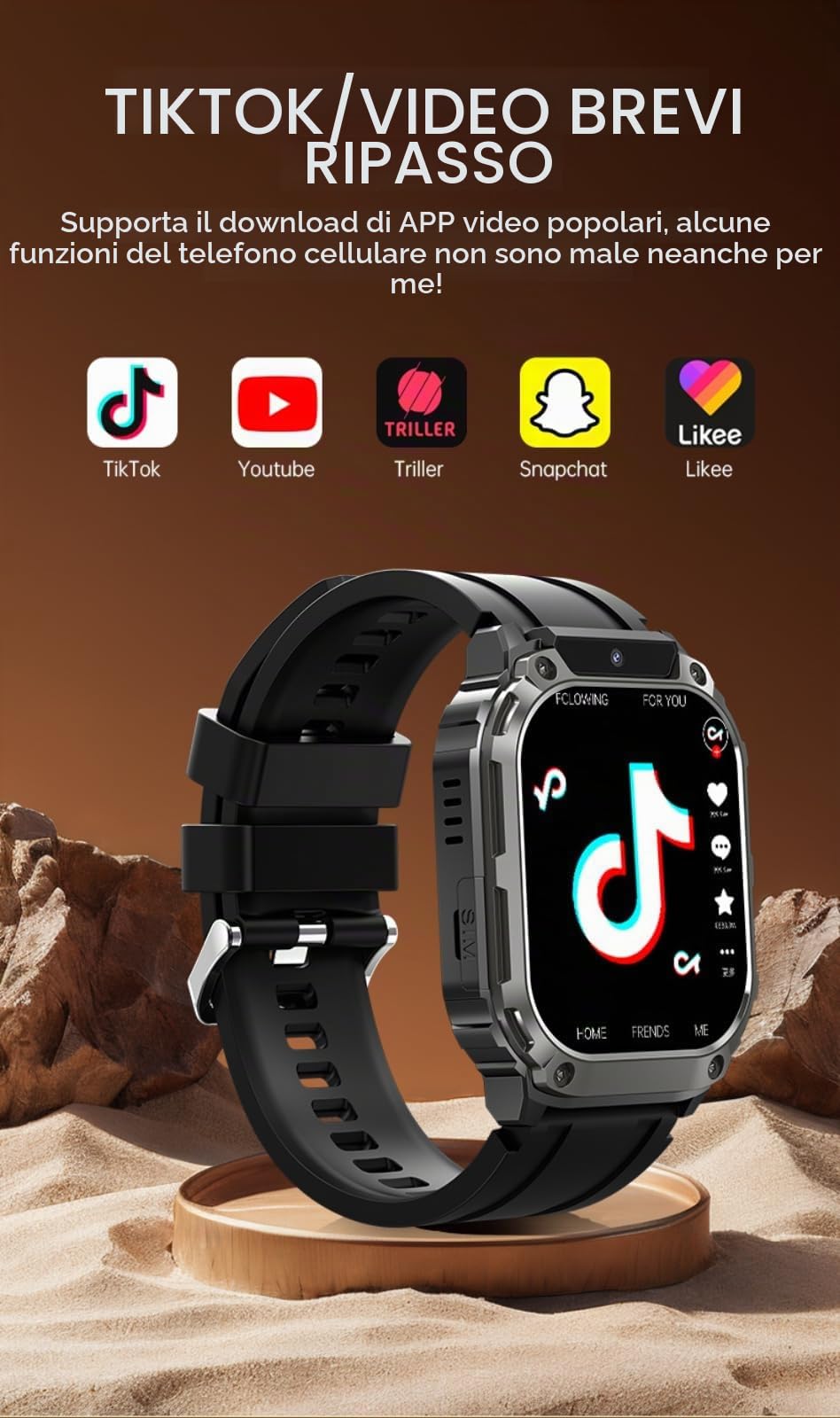 Generico Orologio Smart 5G con Scheda SIM, Fotocamera HD e App Scaricabile, Orologio Multifunzionale per Videochiamate e Gestione della Salute per Appassionati di Tecnologia