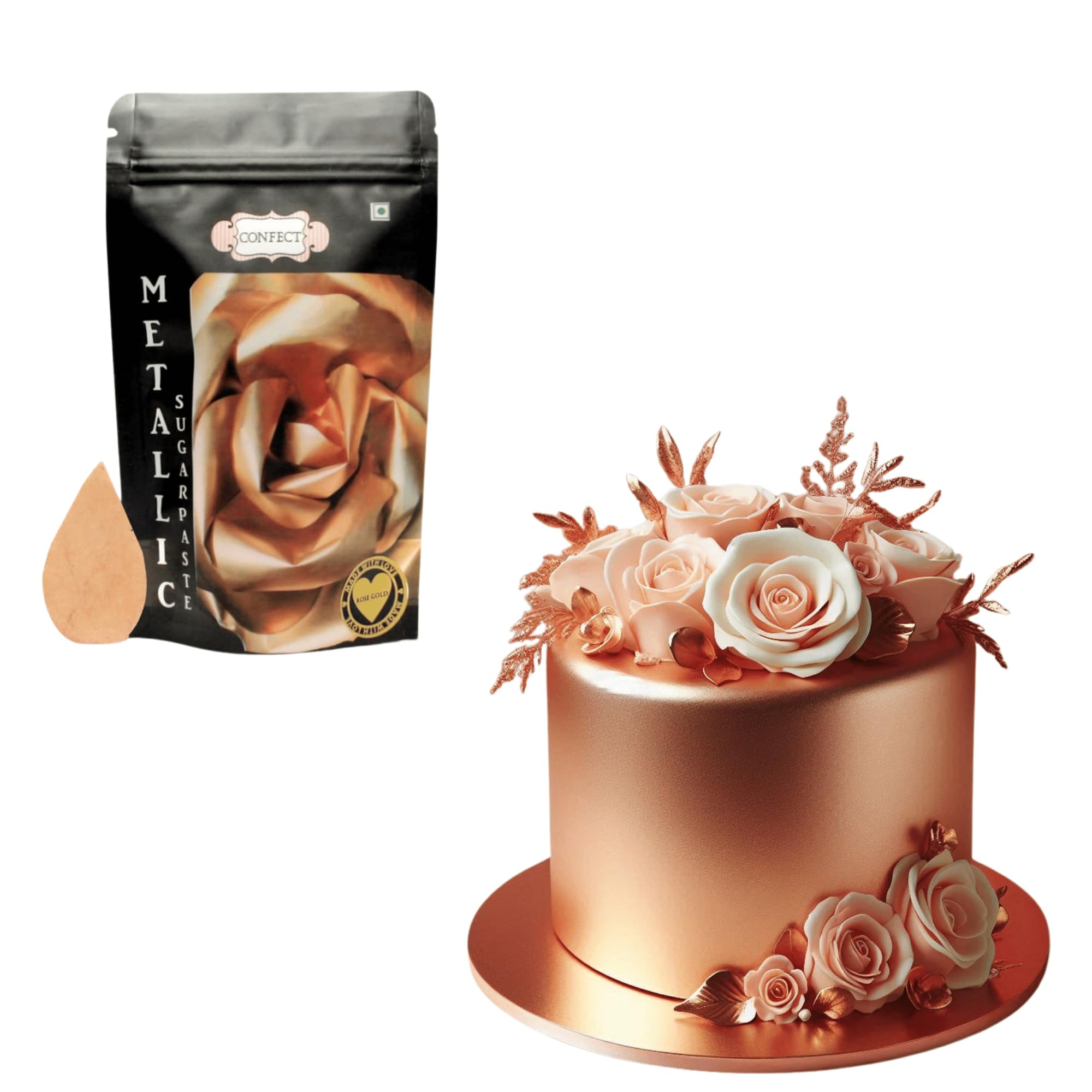 Confect Rose Gold Metallic | Fondant for Cake Decorating, Elegant Rose Gold Icing for Christmas Cakes, Cupcakes & Special Occasions | Vegan, Gluten-Free, Nut-Free, Palm Oil-Free – 8.8 Oz