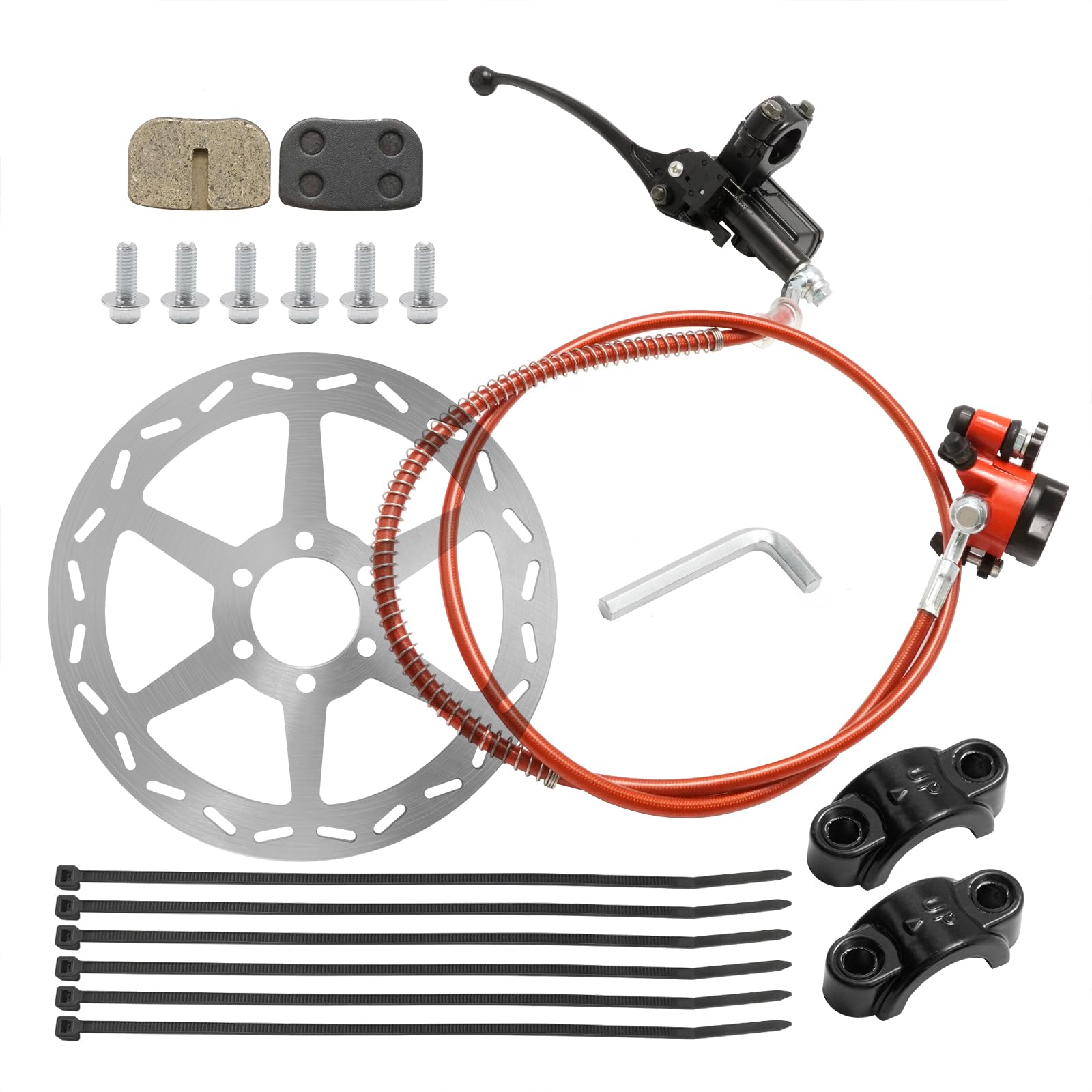 CADUFUELLY Mini Bike Hydraulic Disc Brake Kit, with 180mm Brake Disc Rotor Master Cylinder Caliper Pads Assembly Parts, Replacement for DB30 Series
