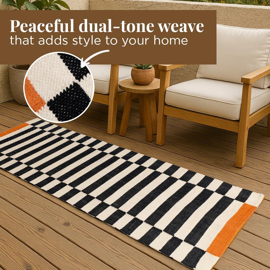 Folkulture Runner Rug for Hallway- (2x6 ft) | 100% Cotton, Washable, Water Absorbent Runner Rugs for Entry, Bedroom, Kitchen | Non Slip, Colorful Orange & Black Stiped Floor Rug for Living Room - Image 8