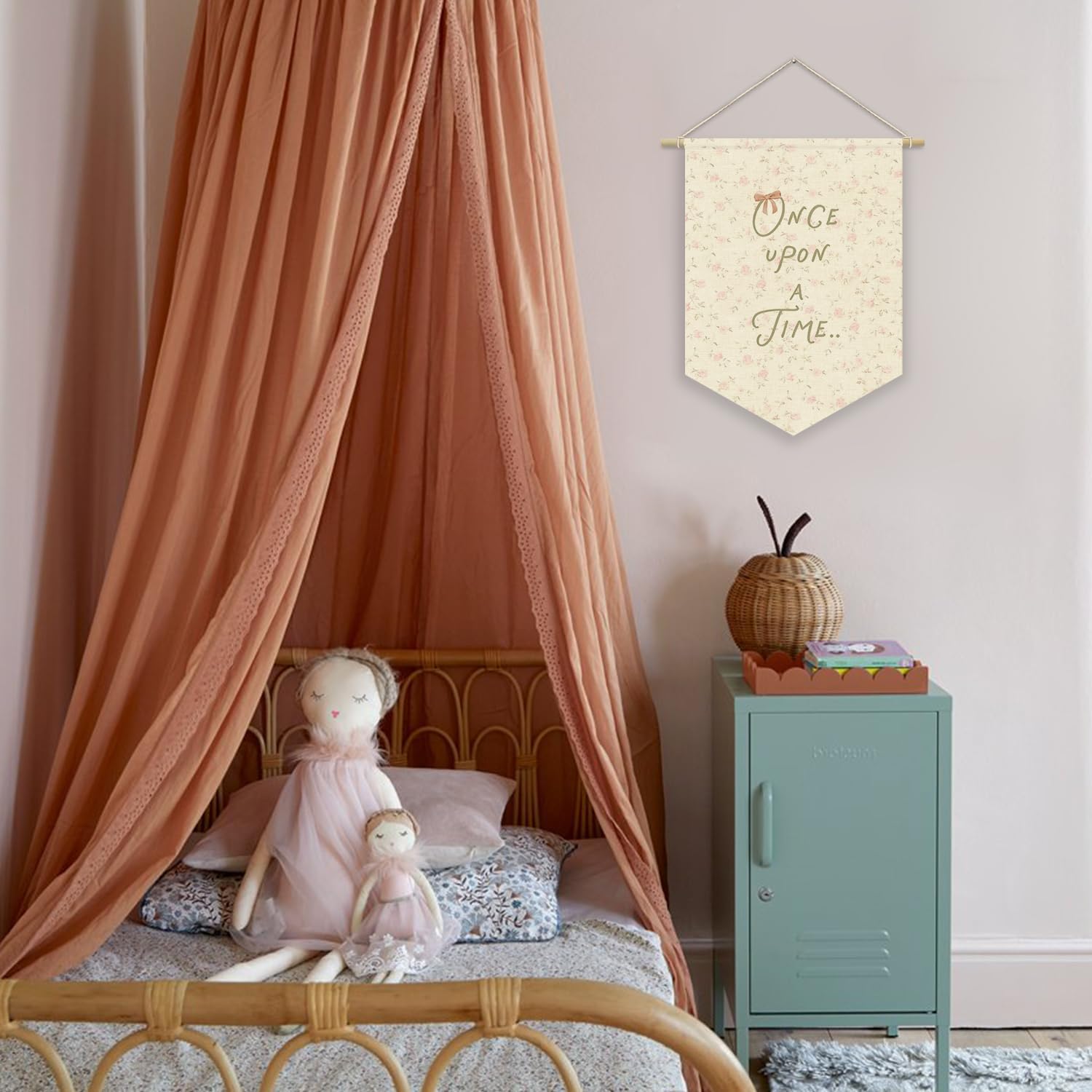 Once Upon A Time Princess Room Decor for Girls,Reading Corner Decor Pink Pennant Banner for Baby Girl Nursery Wall Hanging, Princess Playroom Toddler Bedroom Decorations 15x11 Inch