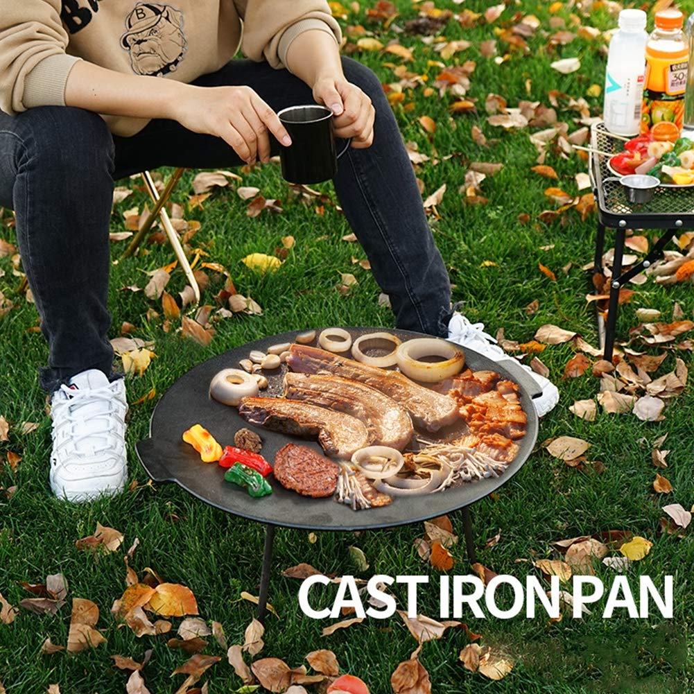 WolFum Grande Piastra per Griglia a Carbone per Esterni, Grande Tortiera, Padella in Ghisa, Padella da Campeggio, Griglia in Ferro battuto, Griglia per Barbecue, Griglia Pieghevole Portatile,M