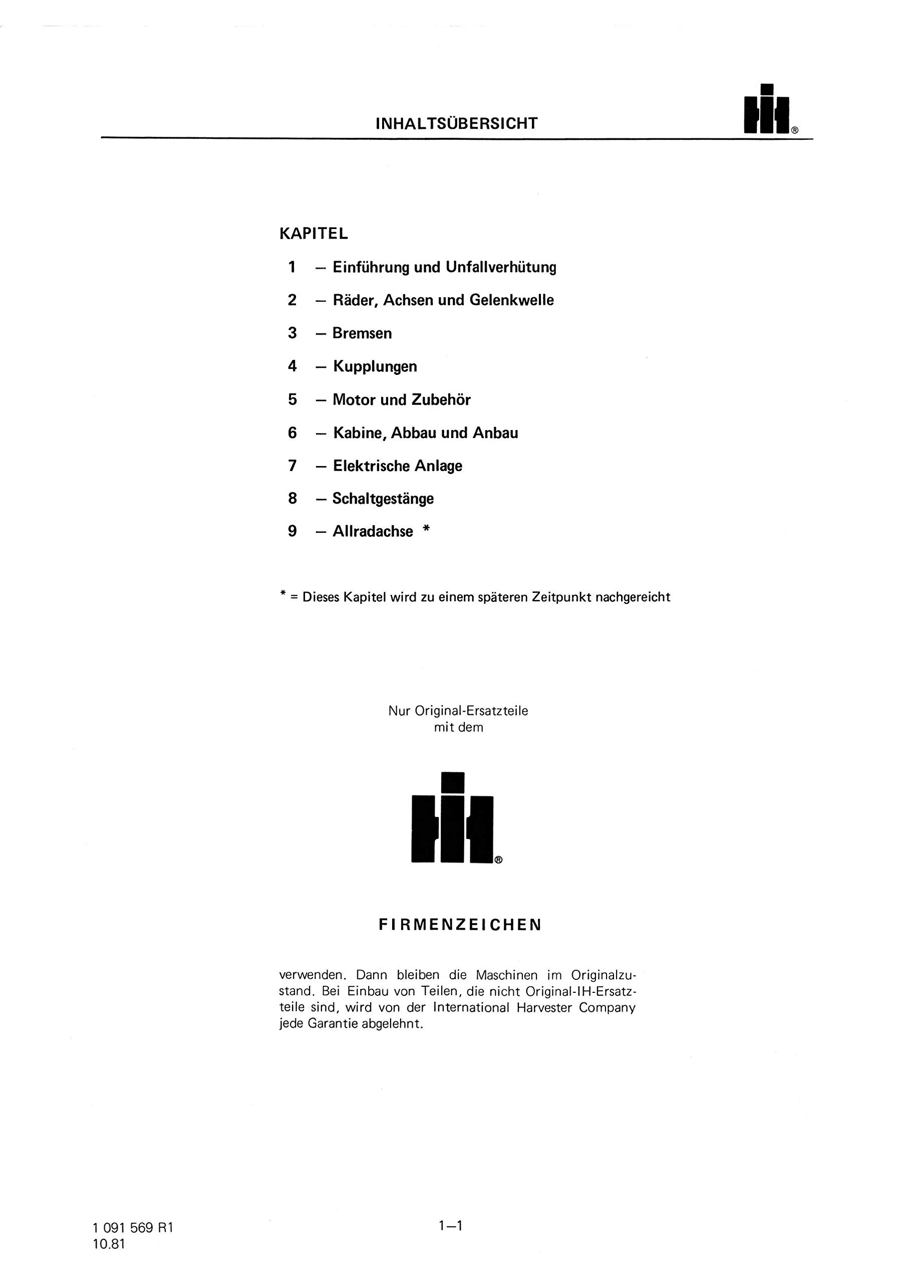 IHC 956XL 1056XL 1255XL 1455XL Reparaturhandbuch Klimaanlage