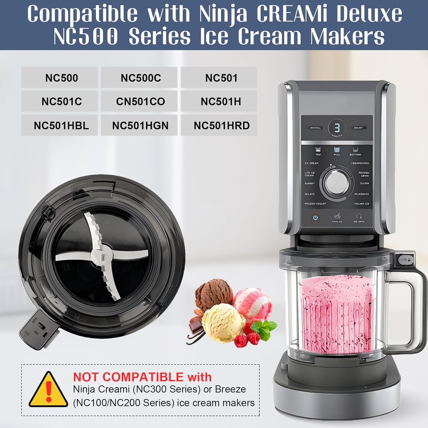 Lama di ricambio compatibile con macchina ninja crema deluxe NC501EU, lama di ricambio in acciaio inossidabile per gelatiere Ninja CN501CO NC500C NC501C NC501H