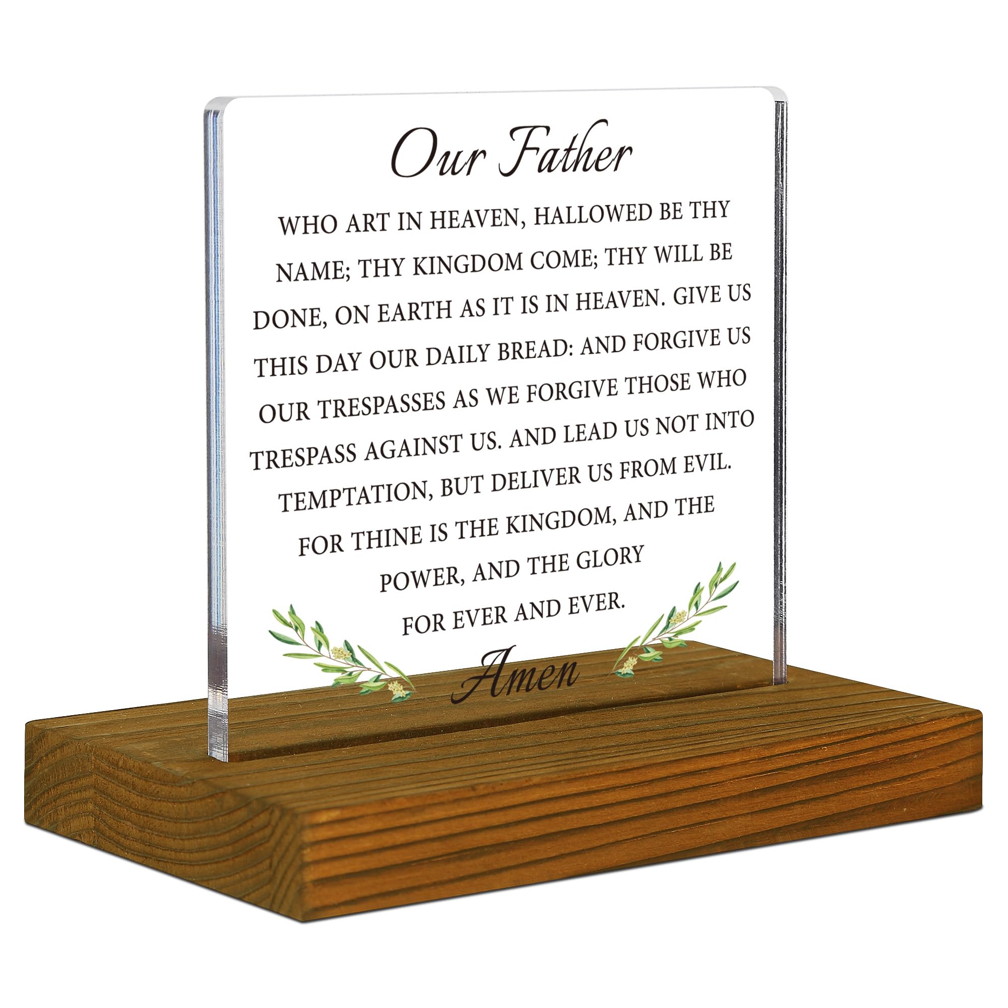 The Lords Prayer Religious Sign, Our Father Who Art In Heaven Sign, Christian Sign, Scripture Sign, Inspirational Plaque, Acrylic Desk Decor Sign with Wood Stand - FSA074