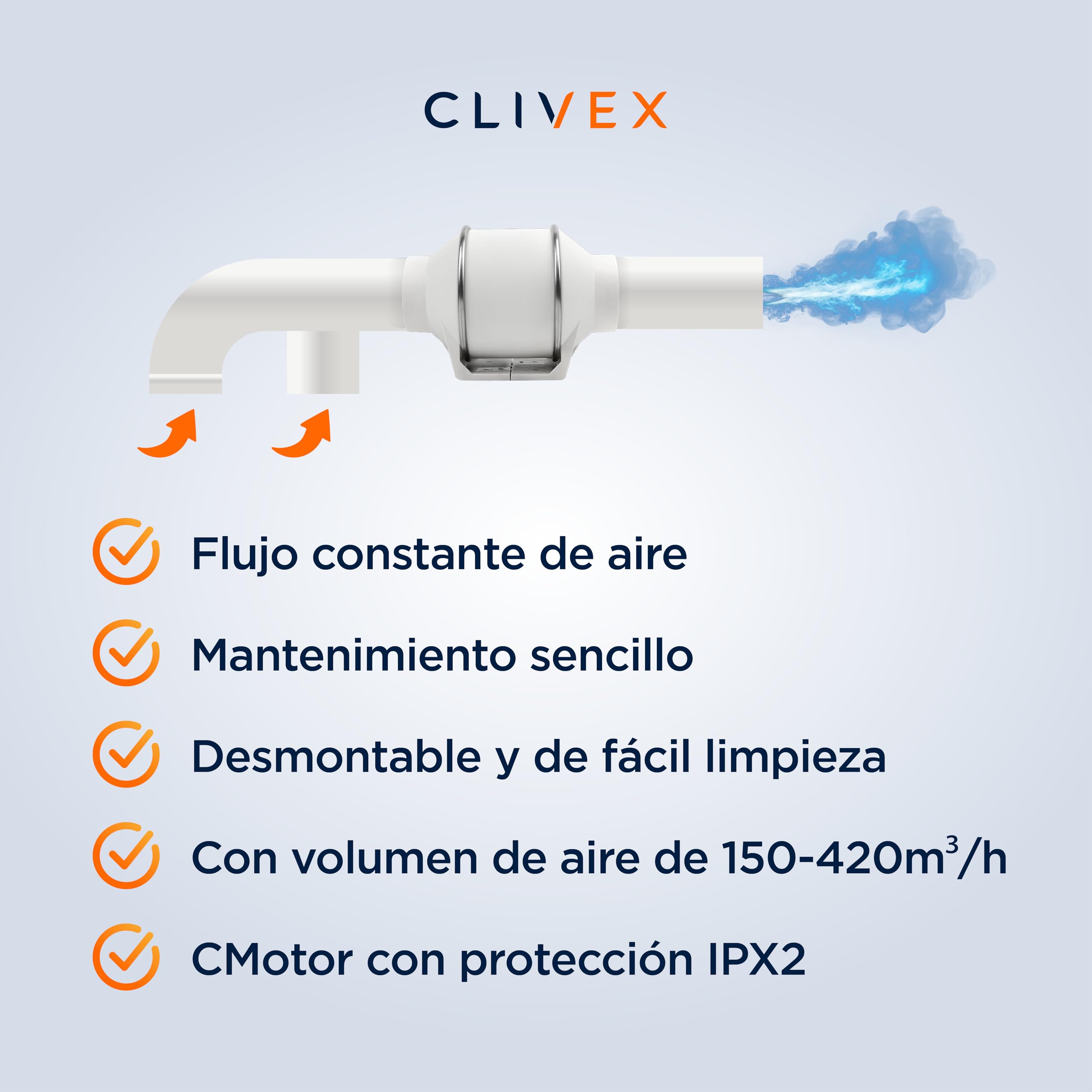Clivex TT Extractor en línea en Diferentes tamaños. Motor eficiente (ø150mm (420m³h))