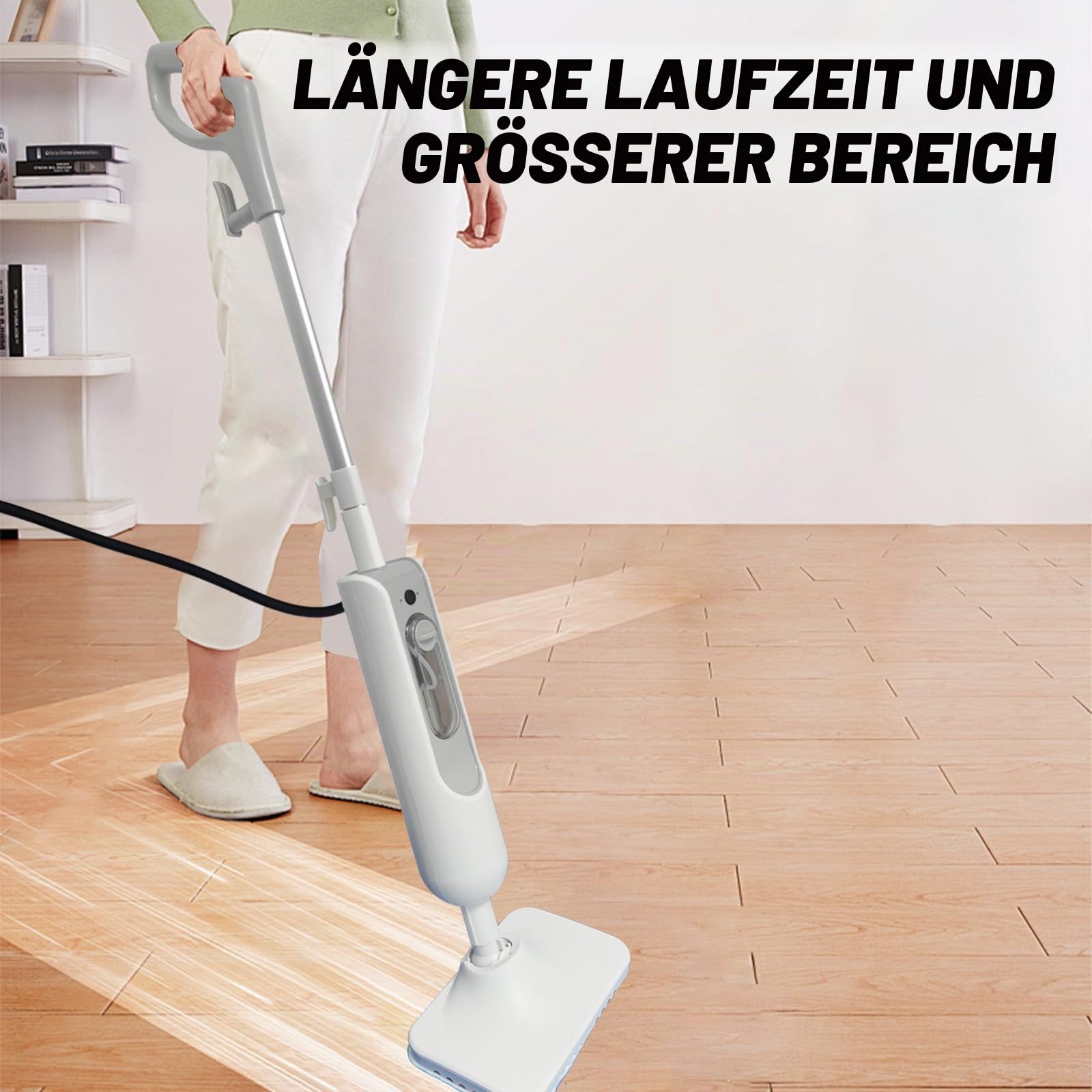 Rotierender Dampfreiniger Mop– Leistungsstarker Elektrischer Dampfbesen Reiniger mit verstellbarem Dampf, langem Kabel & großem Wassertank für alle Bodenbeläge