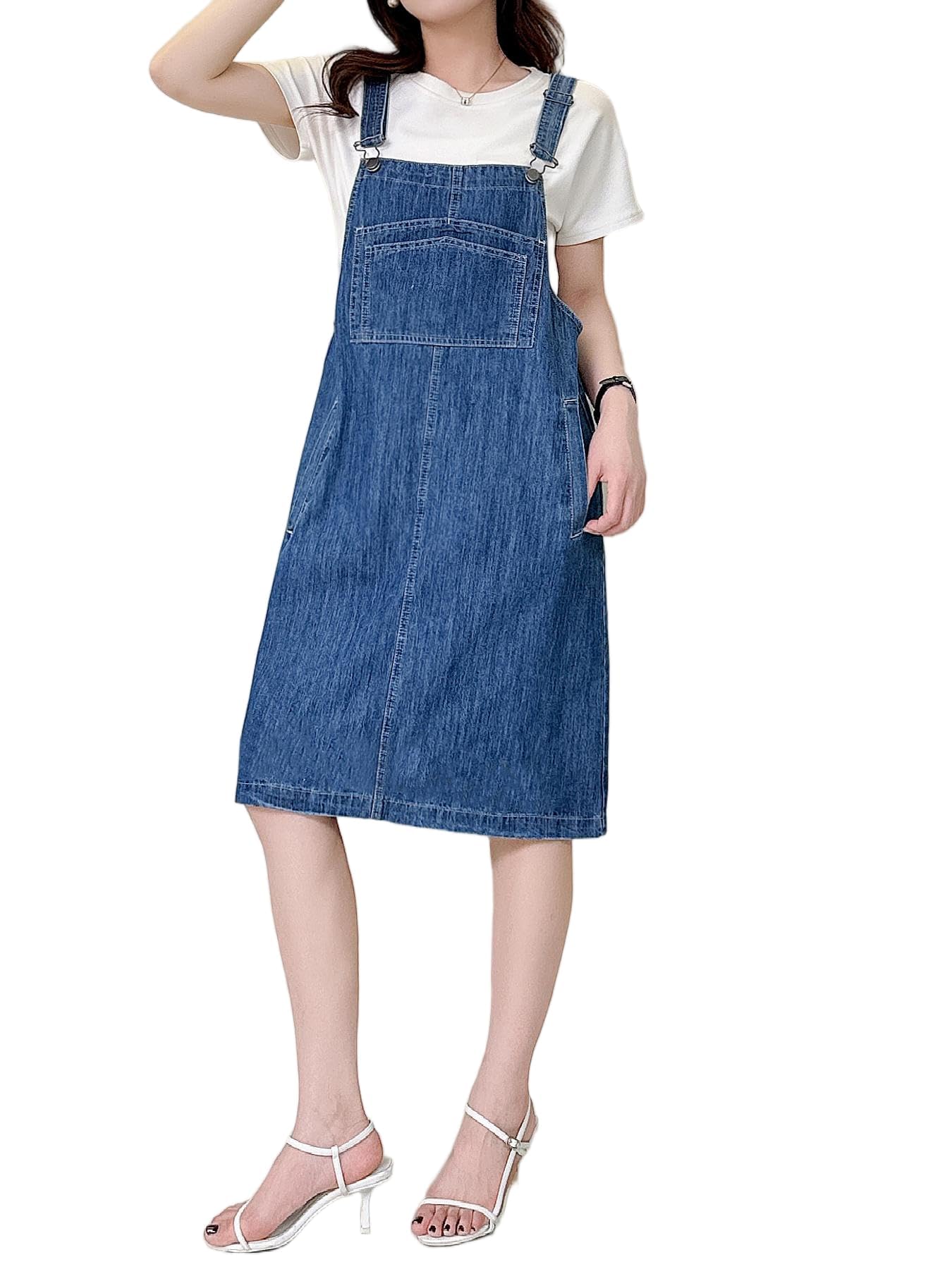 Womens Denim Overalls Dress Casual Summer Lightweight Romper Adjustable Strap Short Jeans with Pockets-image-32