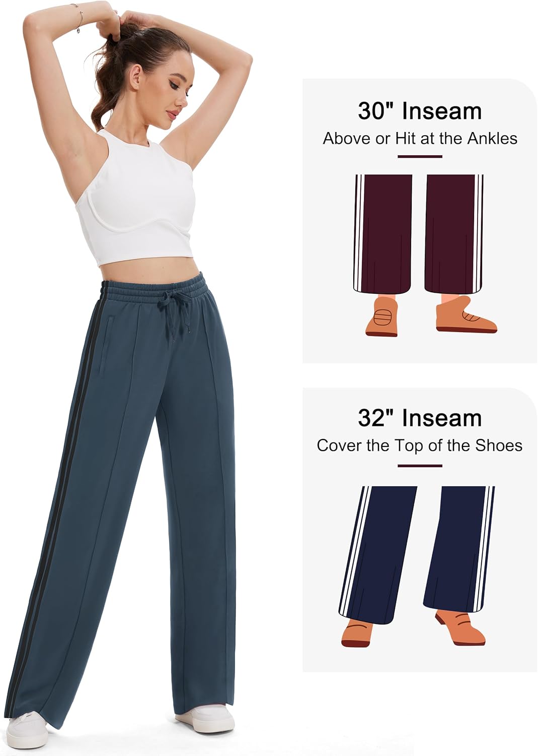 Tapata Women's 28/30/32/34 Inseam Track Pants Loose Straight Leg Jogging Sweatpants Warm-Up Sports Athletic Running - Image 8