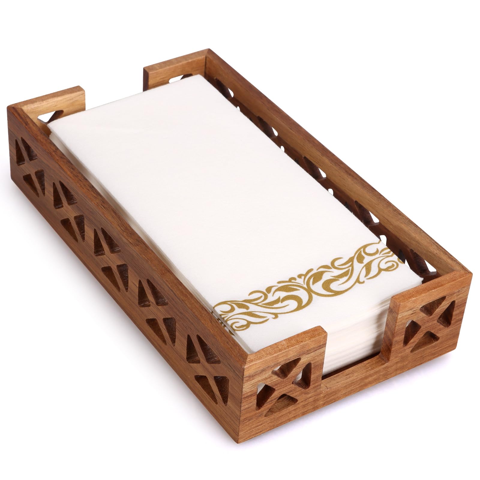 Servilletero de madera de acacia para baño, toallero de madera para invitados, mesa de comedor, cocina, cóctel, decoración, casa de campo rústica, bar, fiesta, papel, toalleros desechables modernos