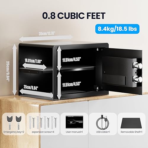 Miniatura 3 de Grimtron Caja fuerte biométrica inteligente (0.80 pies cúbicos) con bloqueo de huellas dactilares con modo silencioso, teclado retroiluminado y luz