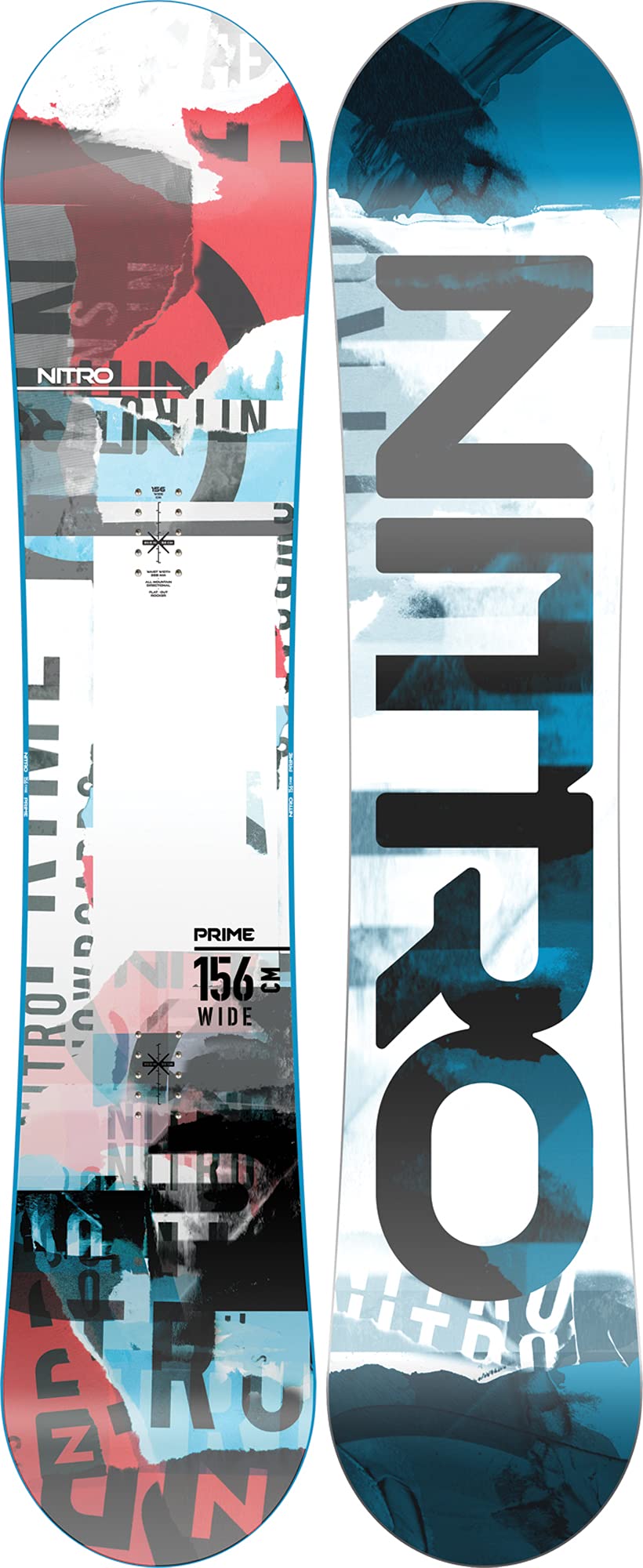Nitro Prime Collage 22 All Mountain Beginner Wide Board for Big Feet Snowboard Multicoloured 156 Sports & Outdoors