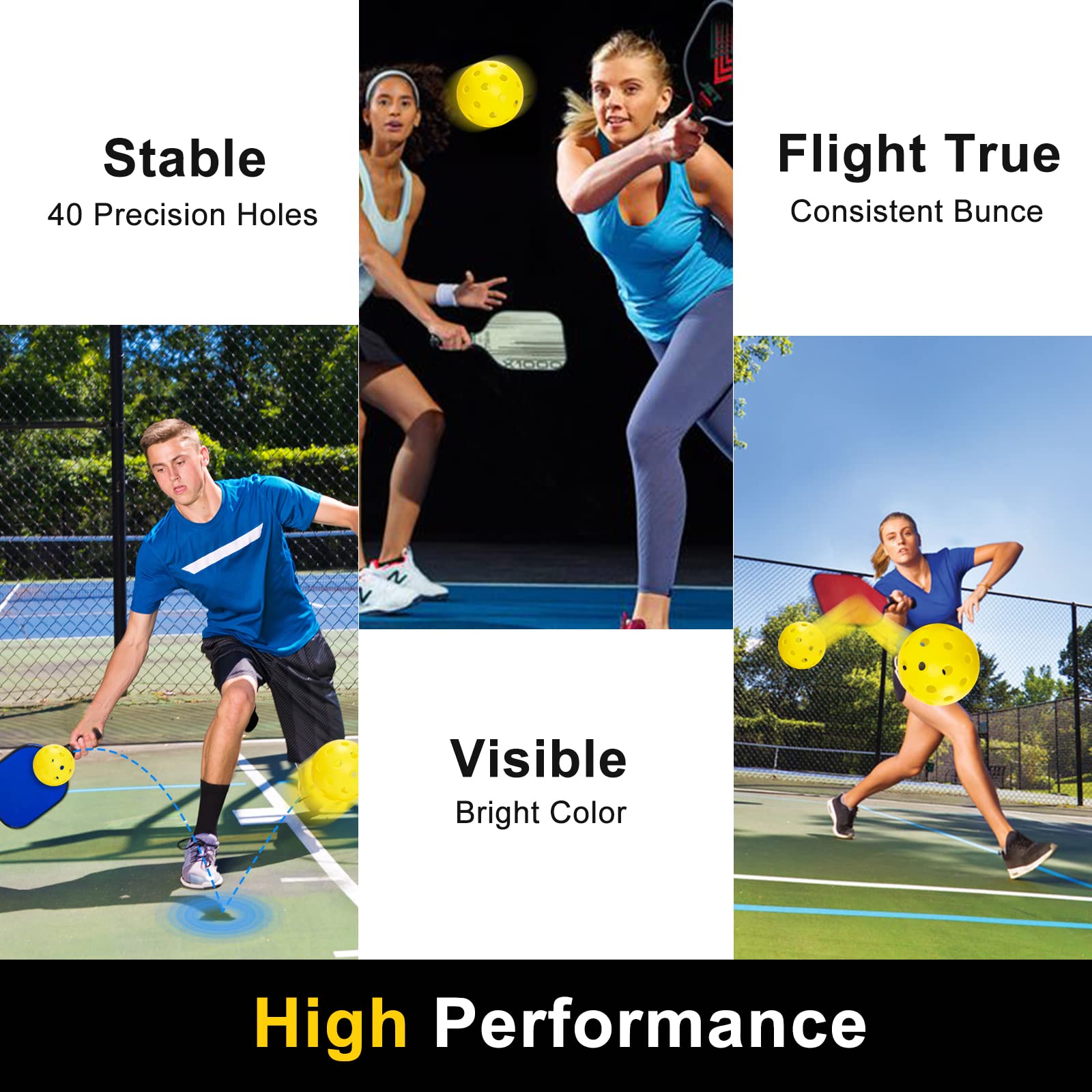 kisportee Outdoor Pickleballs, 12 Pack Pickle-Balls with Mesh Bag, Meet USAPA Standard 40 Holes, Accessories for Pickleball Paddle Set Sport Outdoor Play Balls, High Elasticity & Durable (Yellow) 1